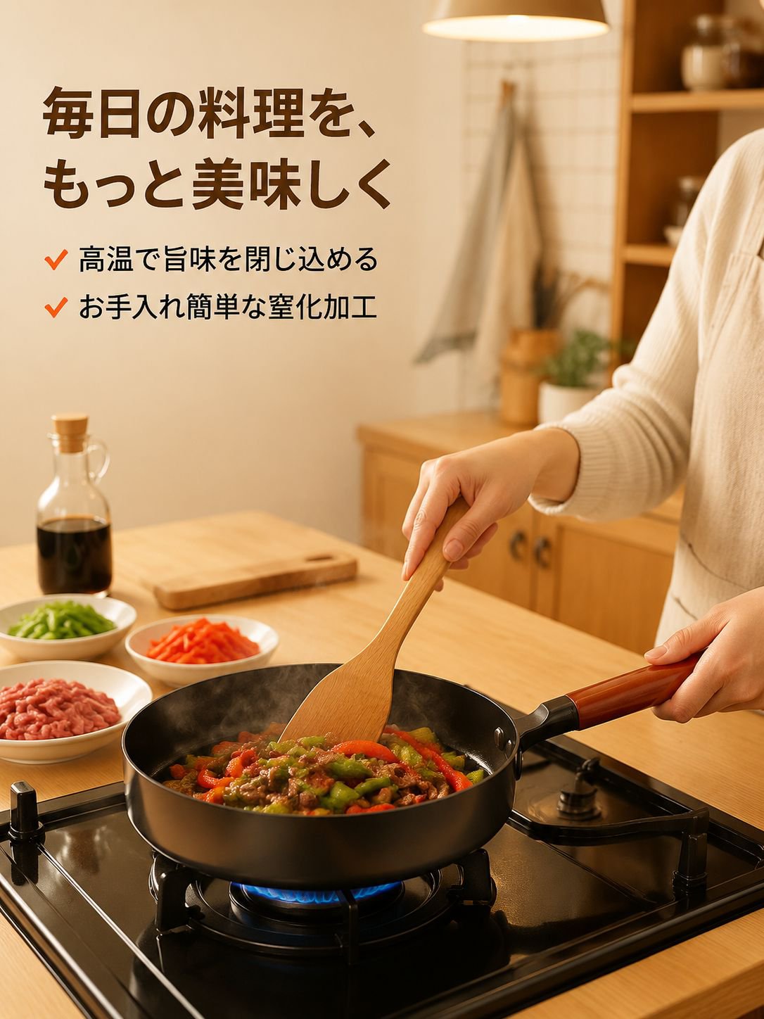ノンコーティング窒化処理 鉄フライパン