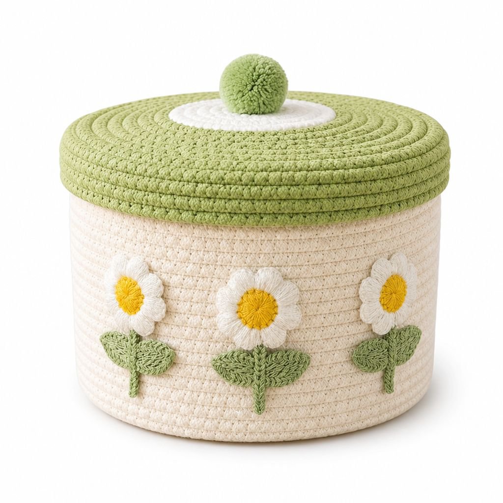 Panier de rangement tressé en coton avec couvercle