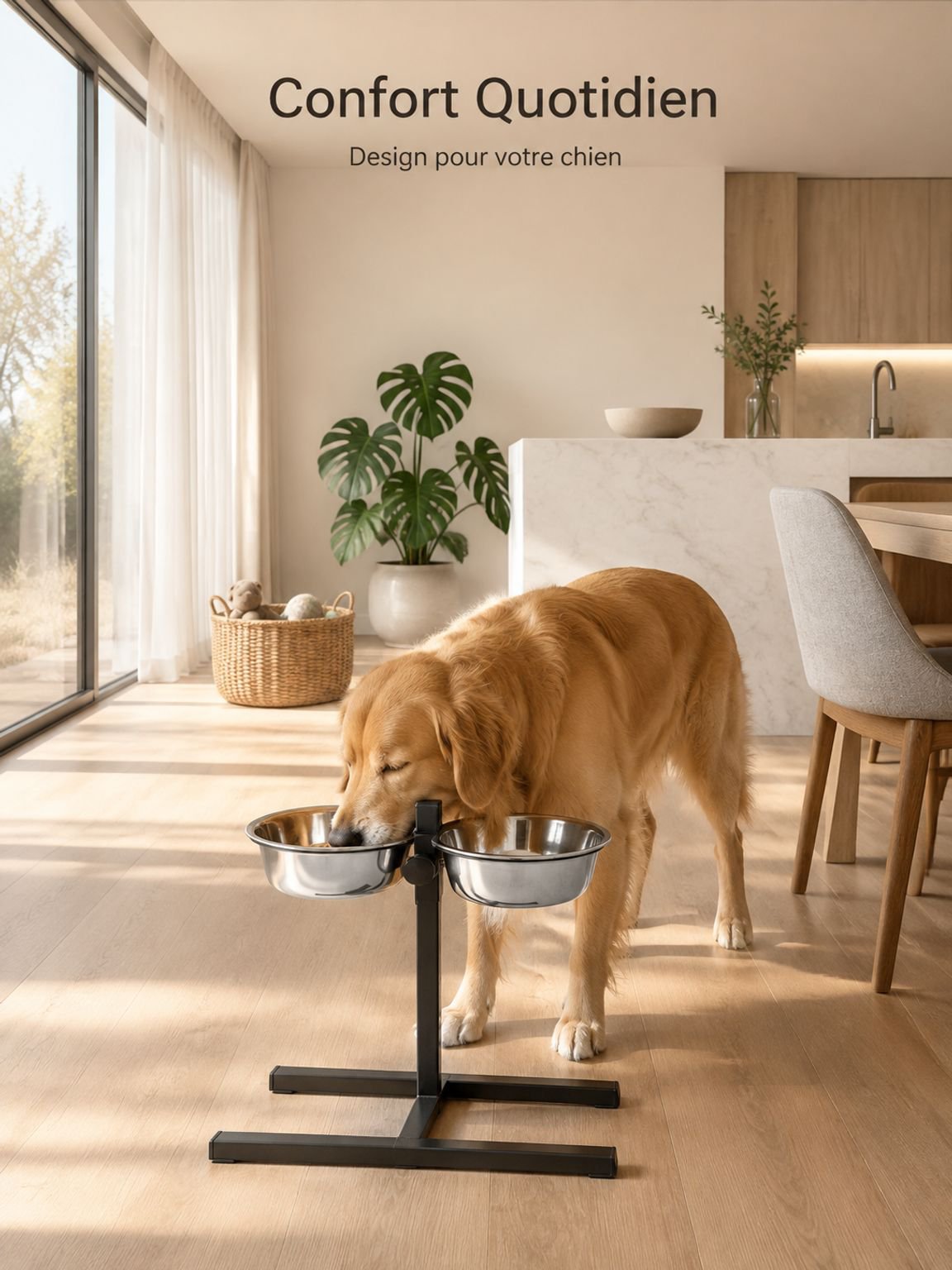 Support pour gamelles réglable en hauteur, support pour gamelles pour chiens, support pour gamelles 