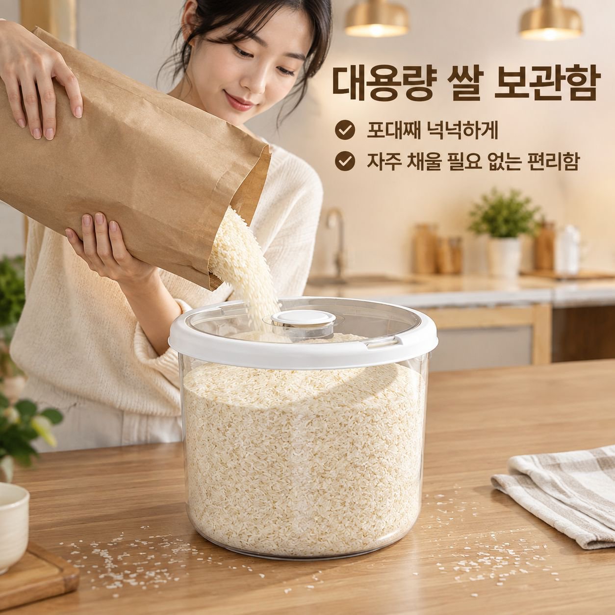 대용량 원형 투명 가정용 쌀통