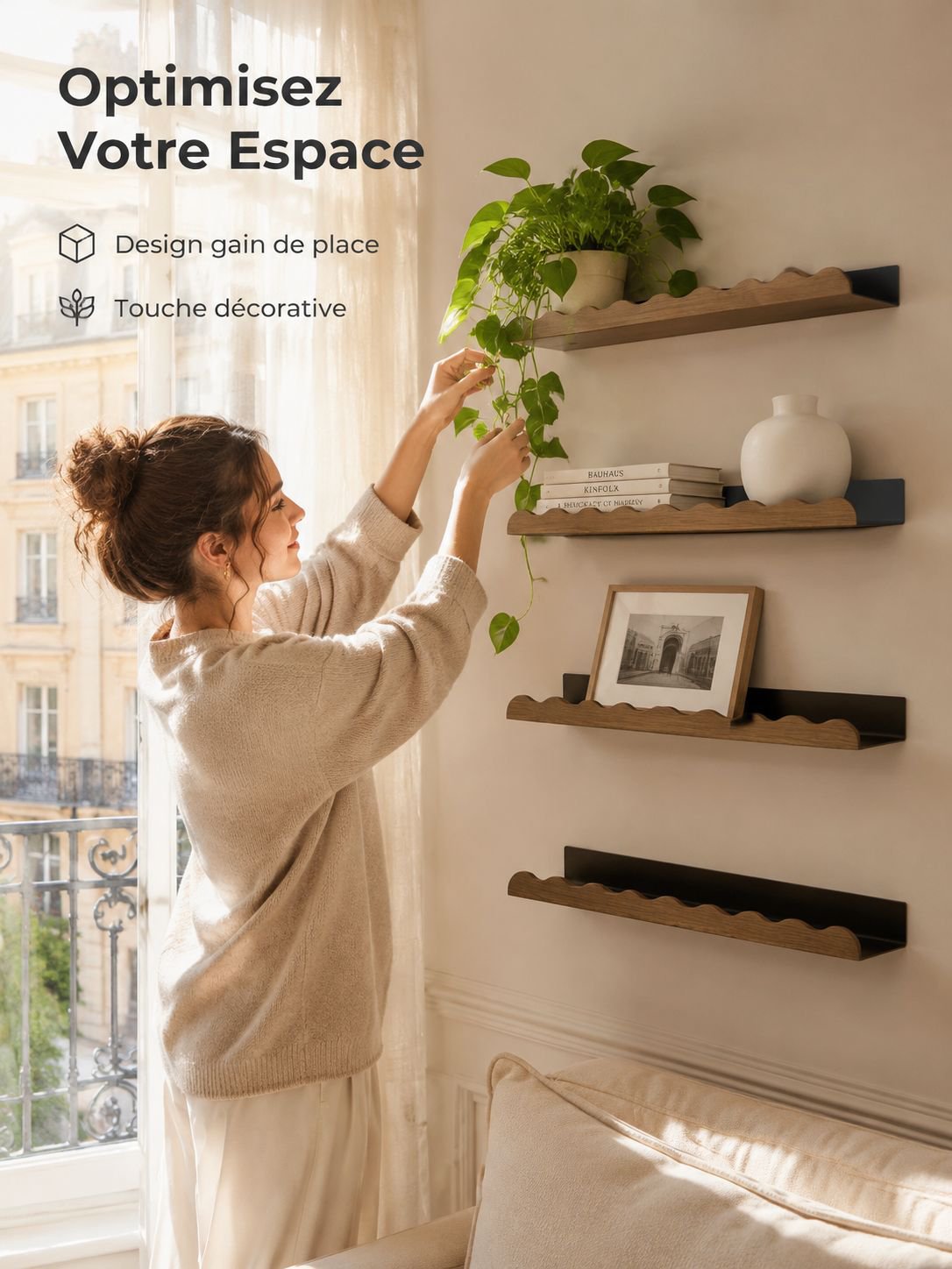 Lot de 4 étagères murales décoratives et de rangement pour salon
