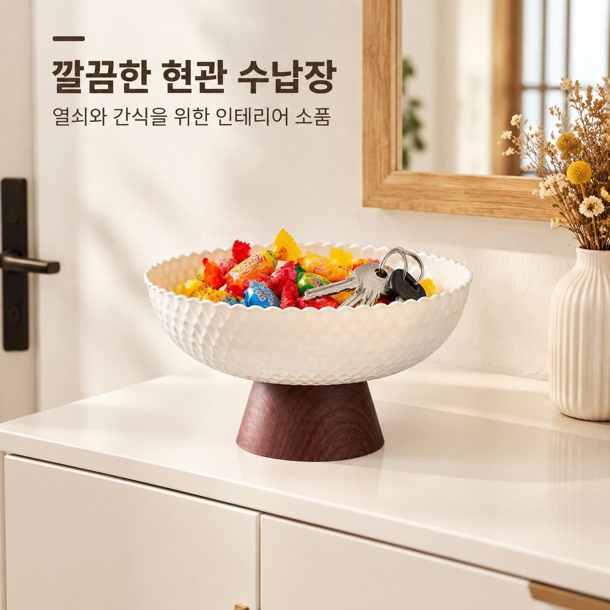 중고풍 과일 접시 나무무늬 티테이블 고급 다리 접시