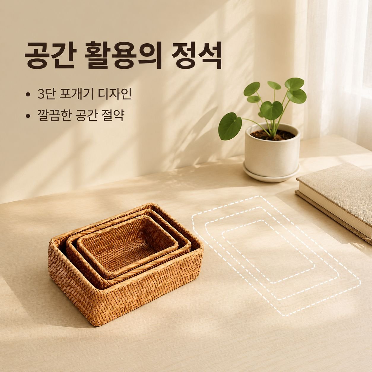 라탄 데스크탑 수납함