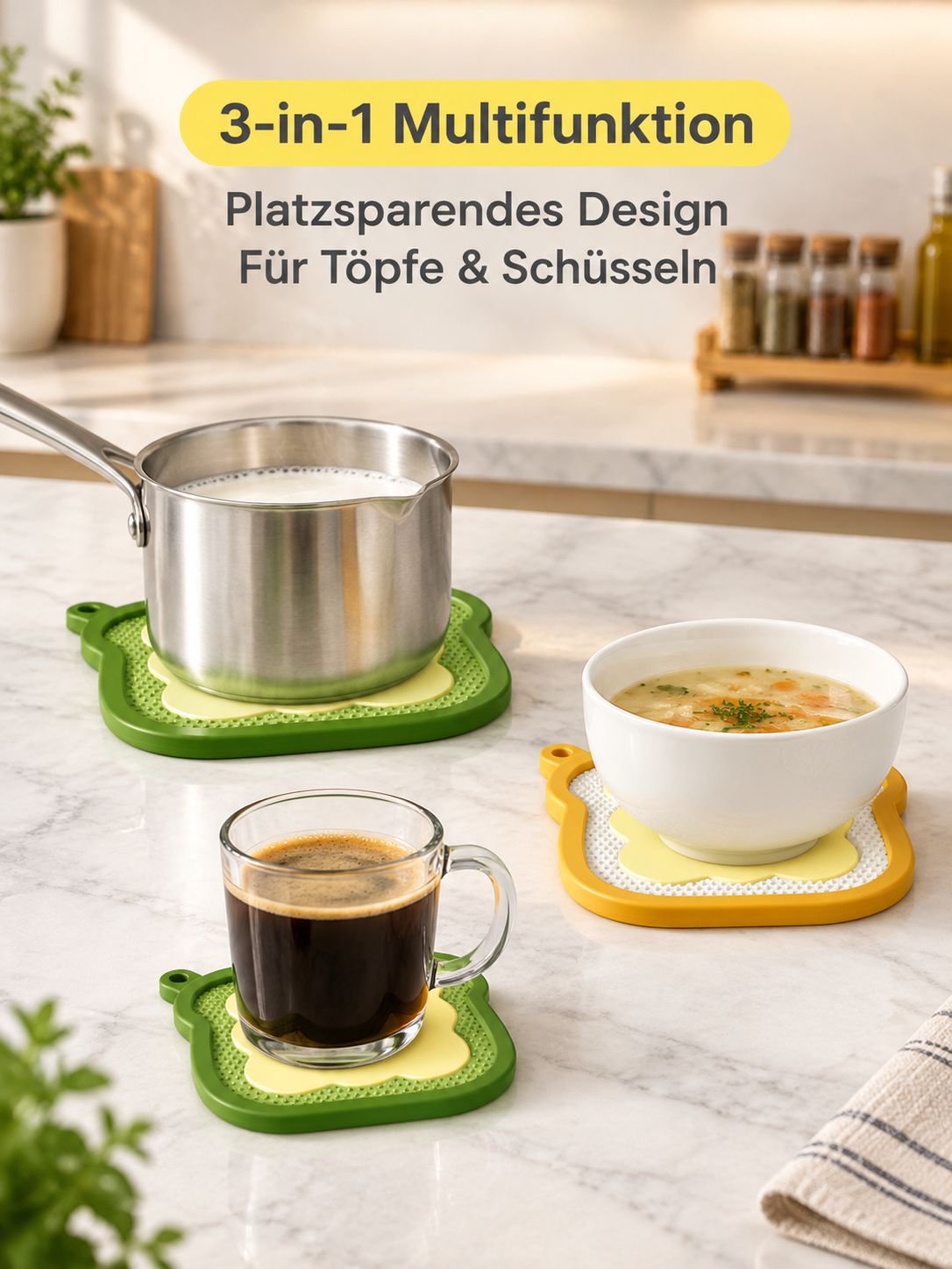 Toast Silikon Untersetzer 3-in-1 Schalen- und Tellerunterlage