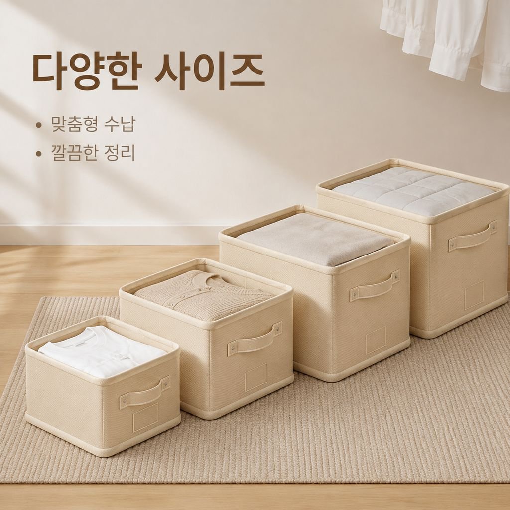 옷 정리용 손잡이가 달린 대용량 면/린넨 수납함
