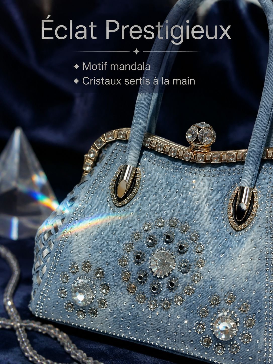 Sac à main en denim avec diamants, nouvelle tendance mode