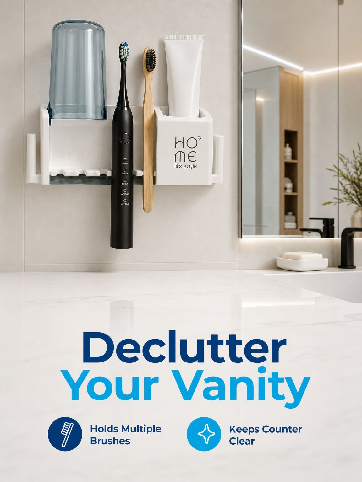 Wall-mounted electric toothbrush holder for bathroom, no drilling required, wash cup and toothbrush 