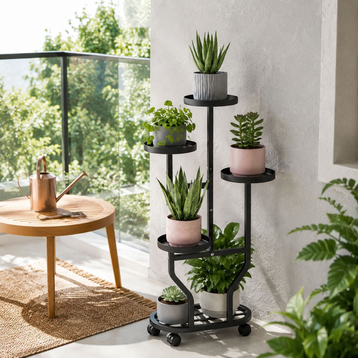 Nordic Wrought Iron Movable Foliage Plant Stand with Wheels