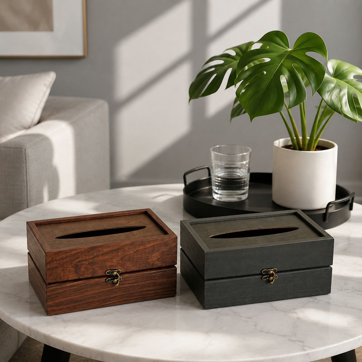 Caja de pañuelos de madera sólida estilo chino multipropósito para sala, hotel y oficina