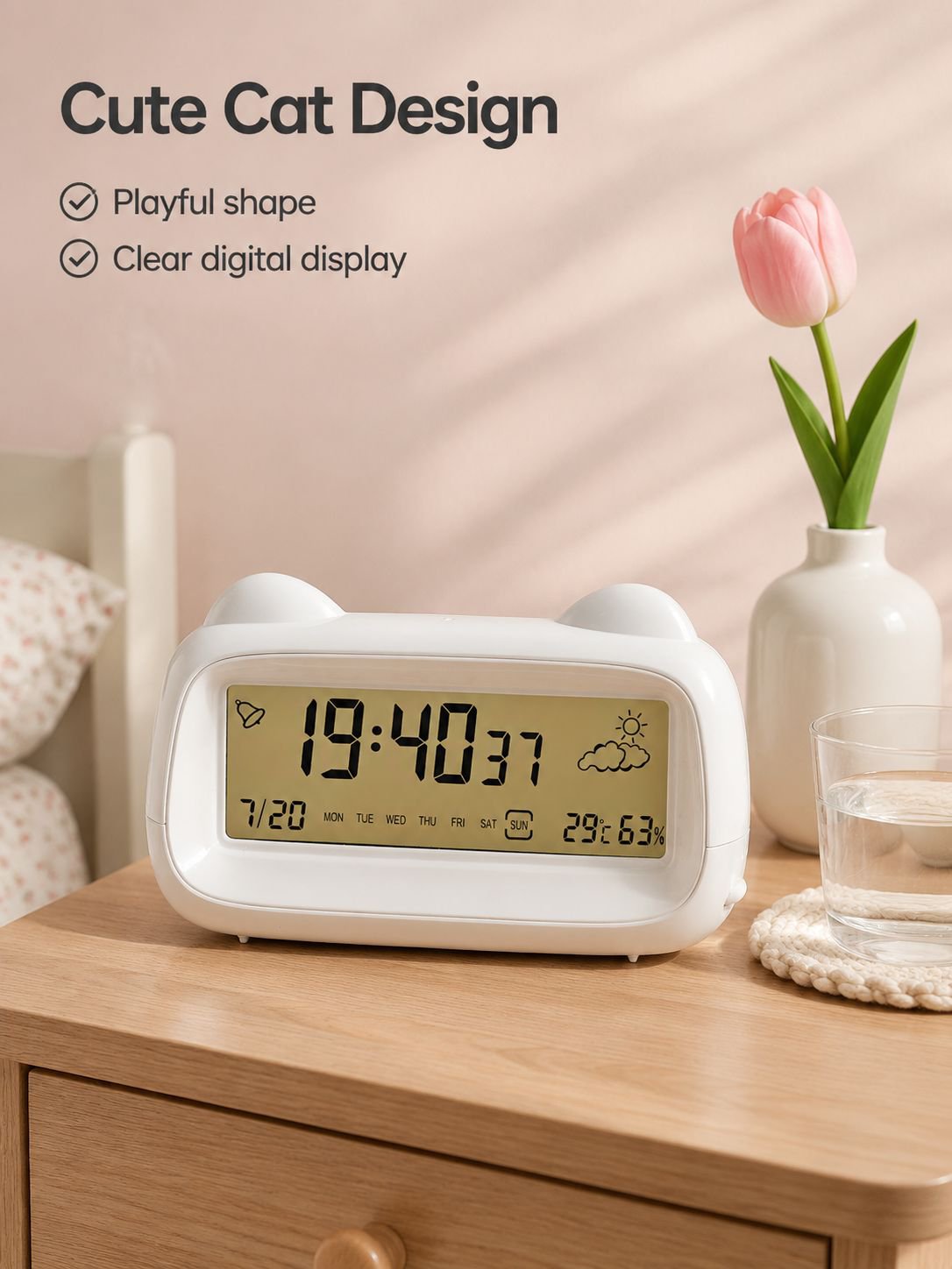 Cat Multifunctional Cute Children's Alarm Clock Rechargeable Luminous/Snooze
