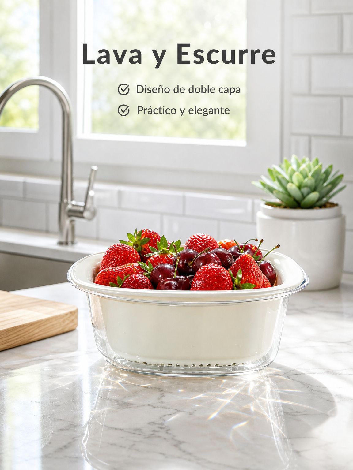 Cesta de drenaje gruesa para cocina, plato multiusos para verduras y frutas