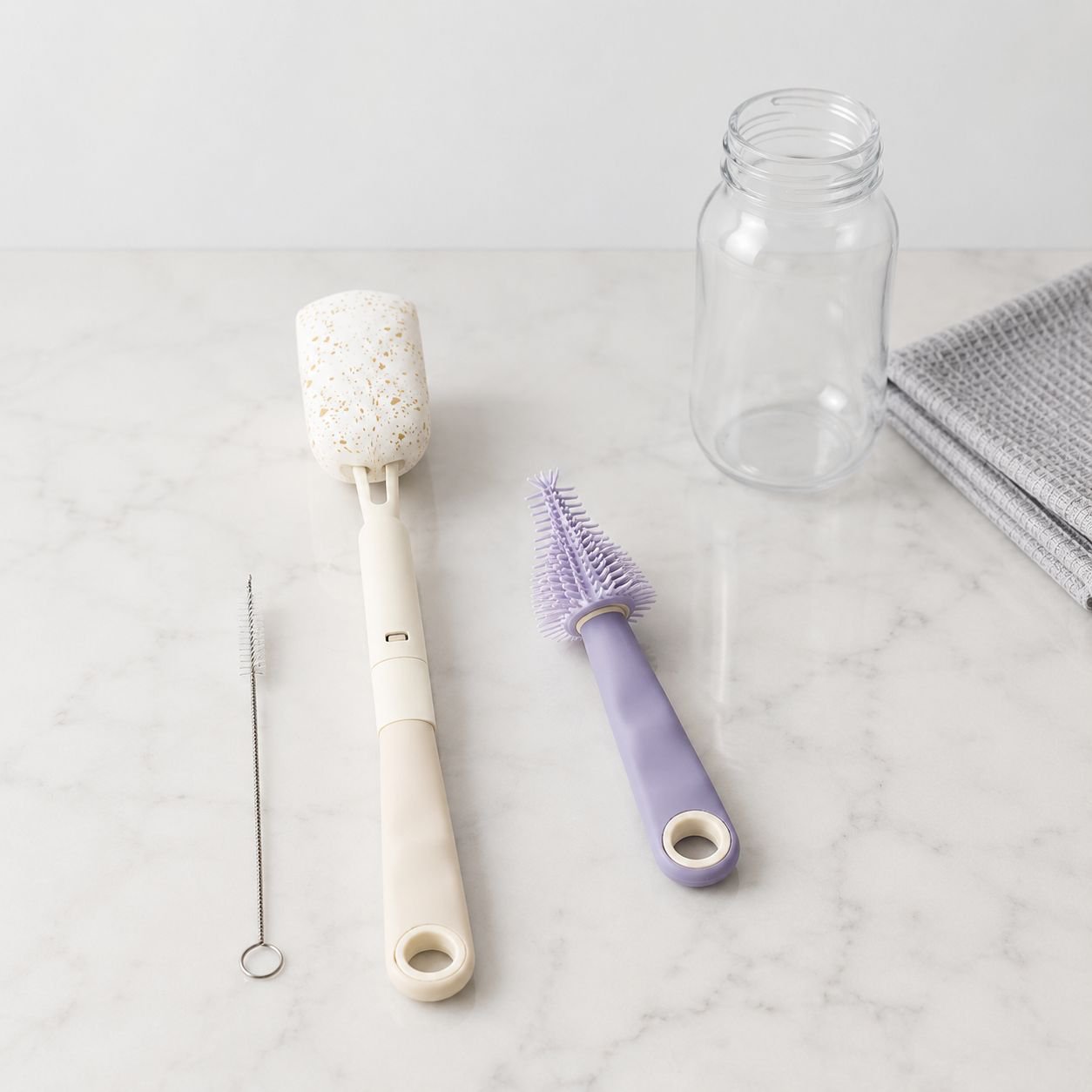 Cepillo portátil para biberón de algodón de madera, cepillo de silicona para tetina