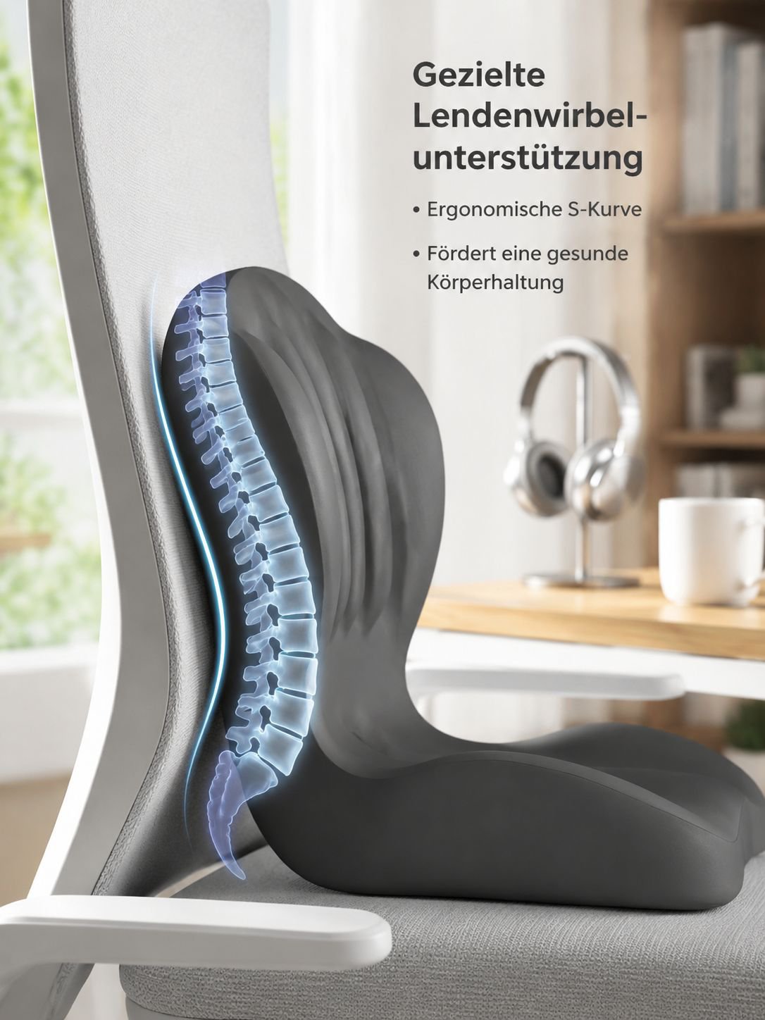 Ergonomisches Sitz- und Rückenkissen aus Memory-Schaum – atmungsaktiv mit Lendenstütze