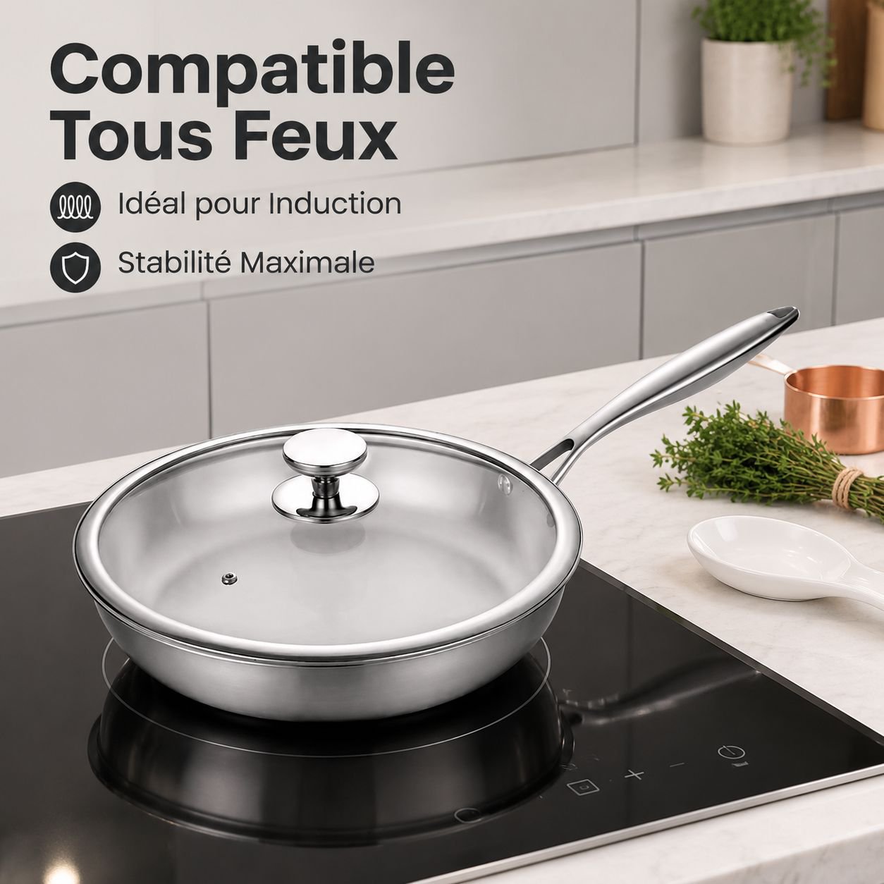 Poêle Épaisse en Acier Inoxydable 316 sans Revêtement Gaz Induction