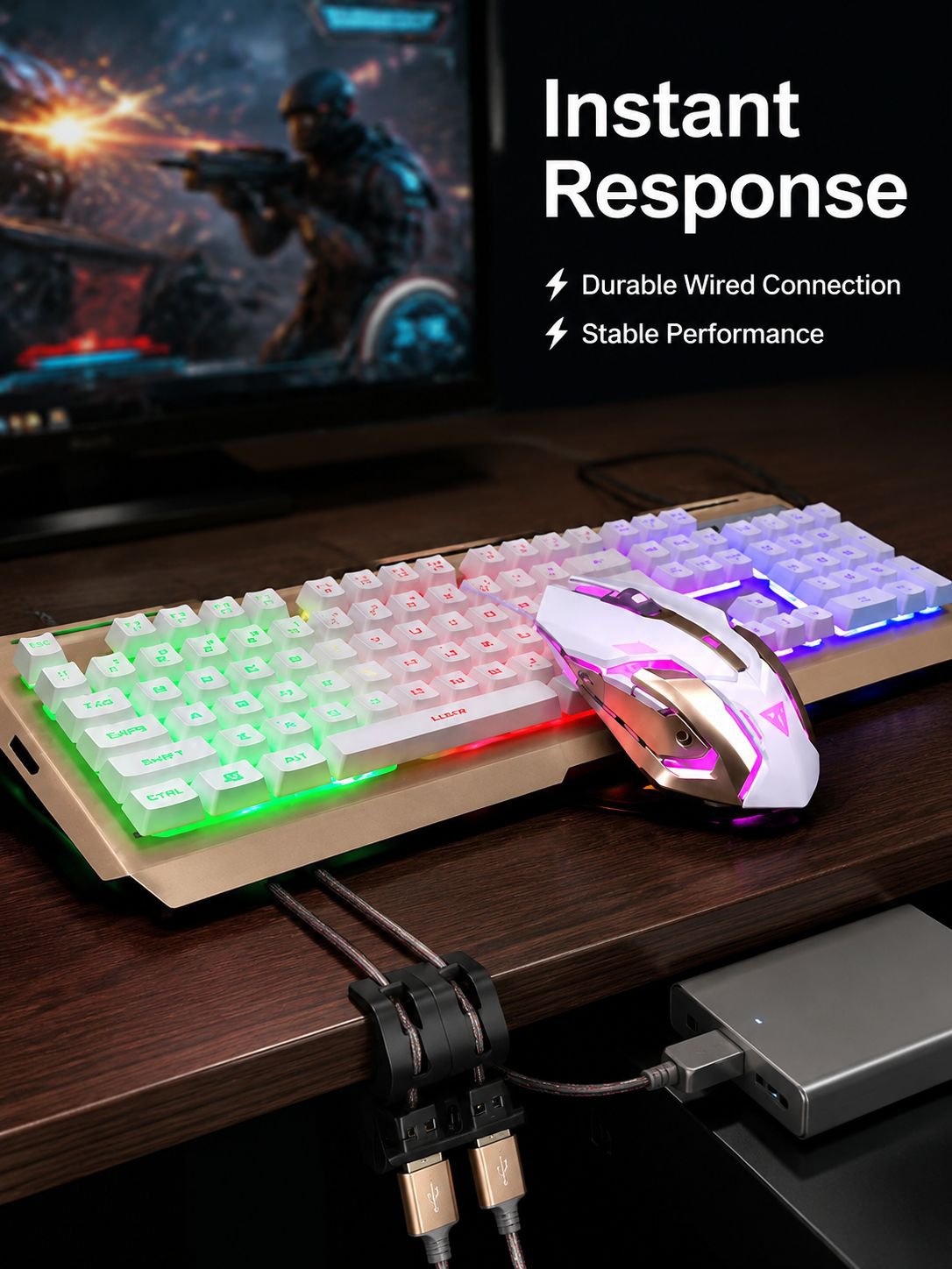 Wired Mechanical Feel Keyboard and Mouse Set  for Desktop and Laptop Gaming
