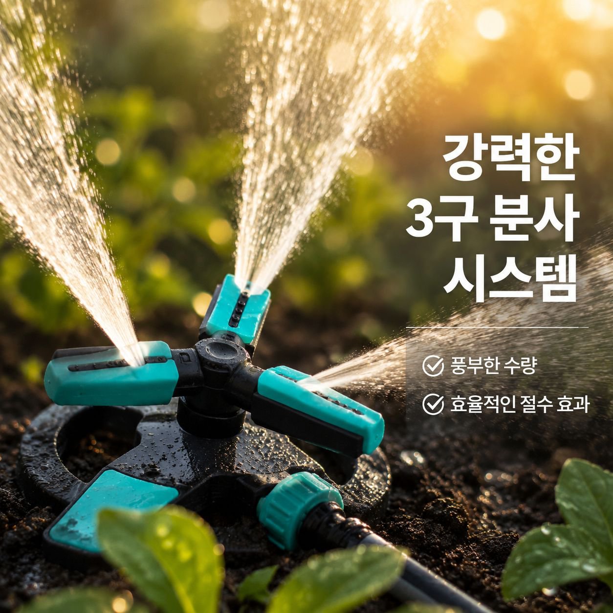 360도 자동 회전 3구 스프링클러 헤드 관개 장치
