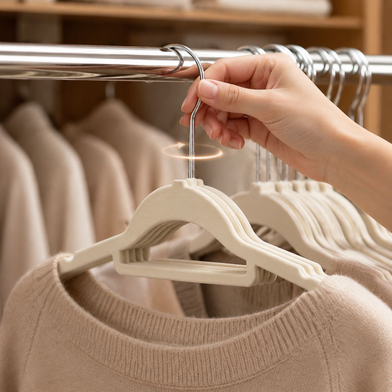 Slim design velvet hangers maximizing wardrobe space