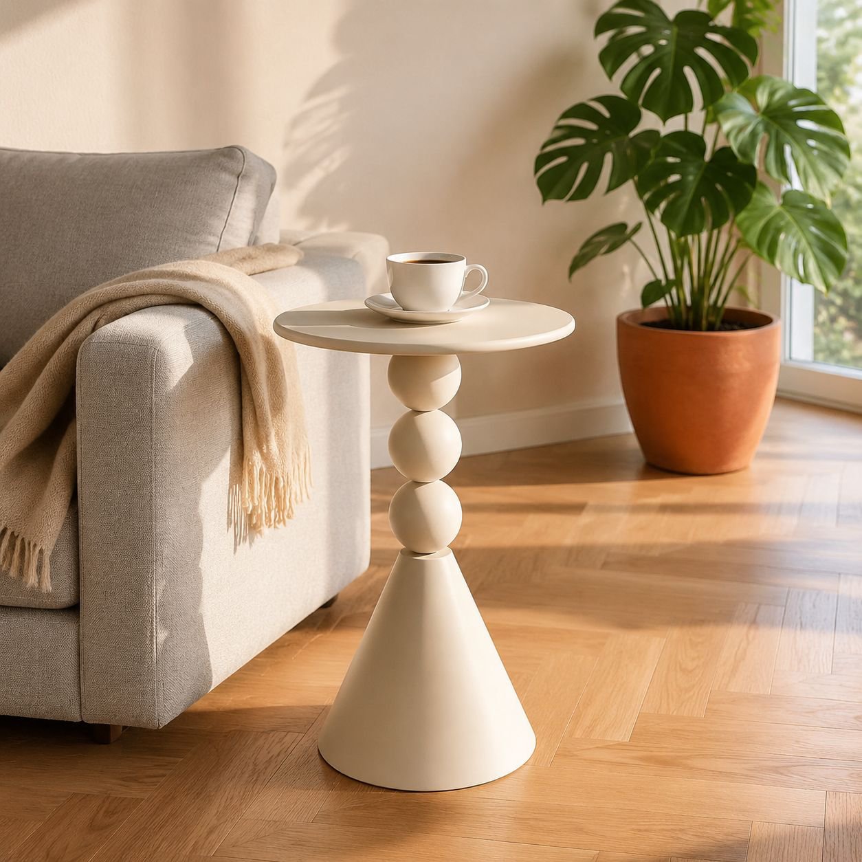 cremefarbener Sofa-Beistelltisch