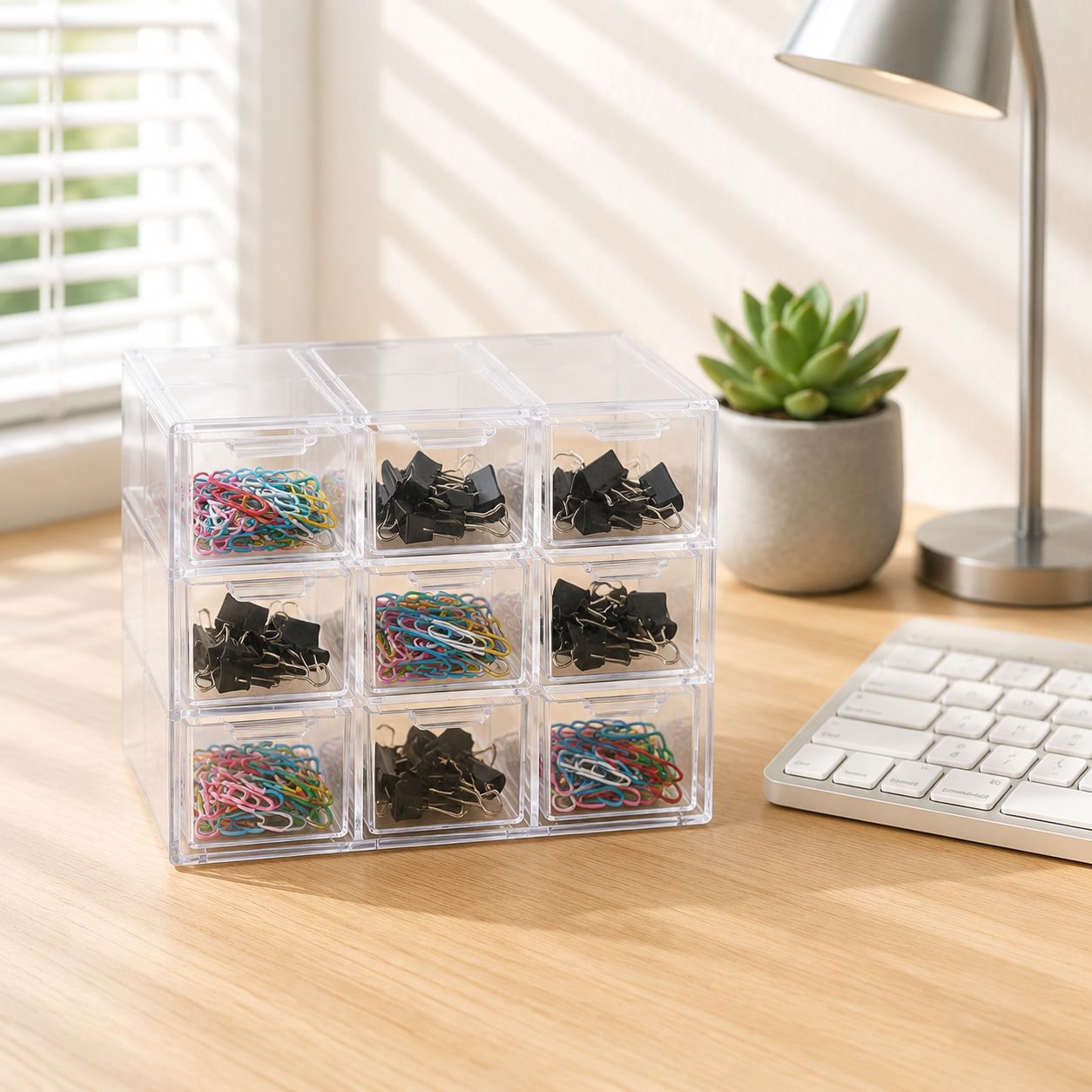 Drawer-style Desktop 9-Grid Transparent Storage Box