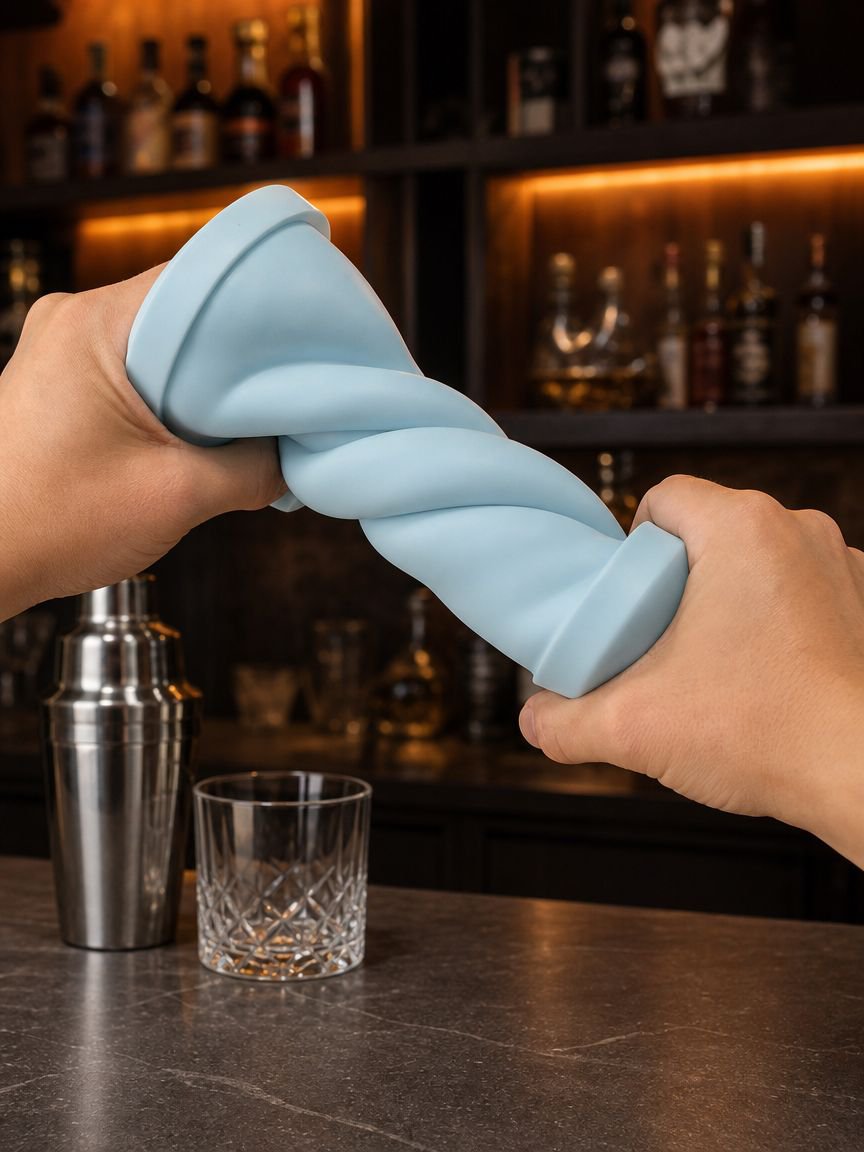 Reusable cylinder ice tray on kitchen countertop