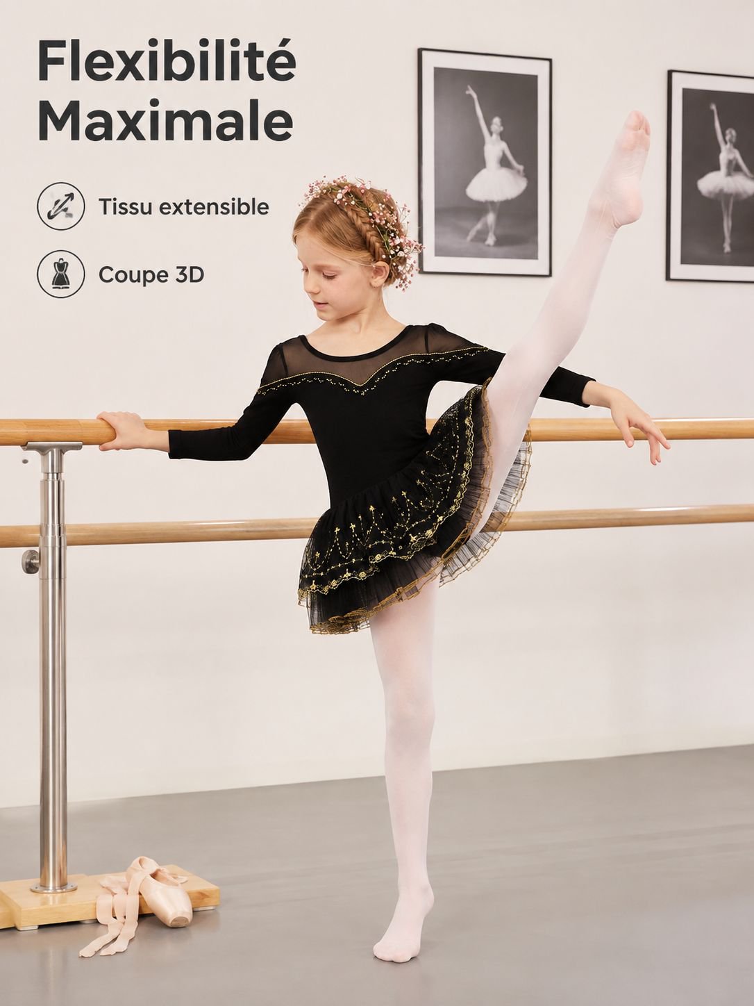 Costume de ballet à manches longues pour filles