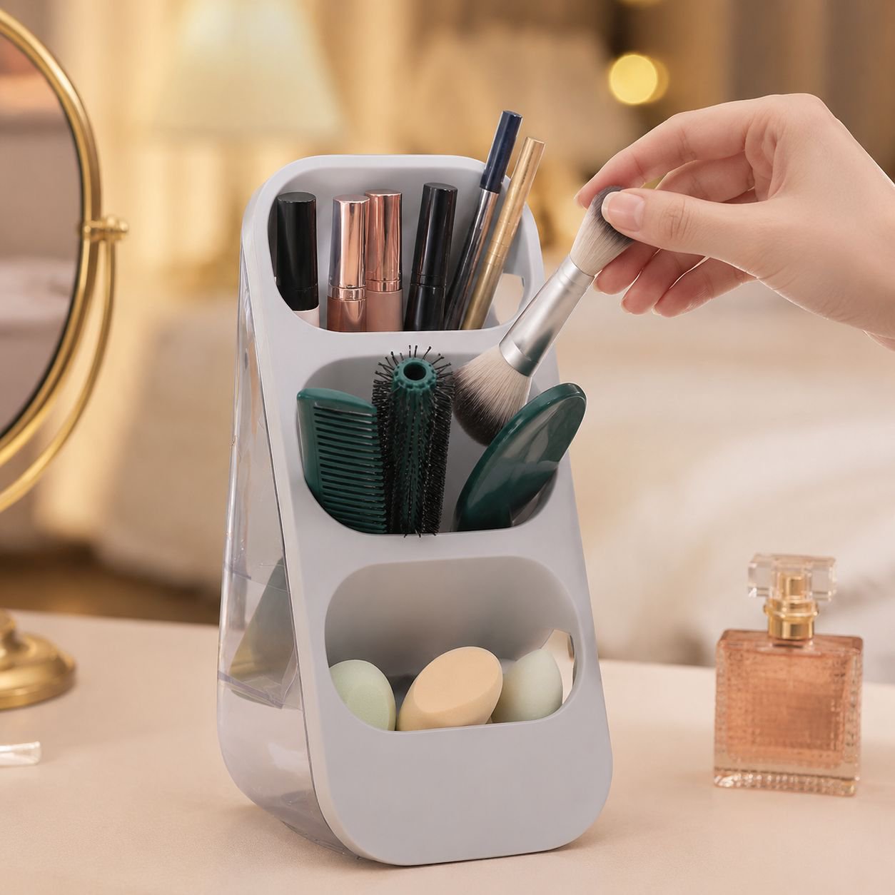 Luxury Desktop Organizer, Three-Layer Compartment Design, Multi-Purpose Storage Box