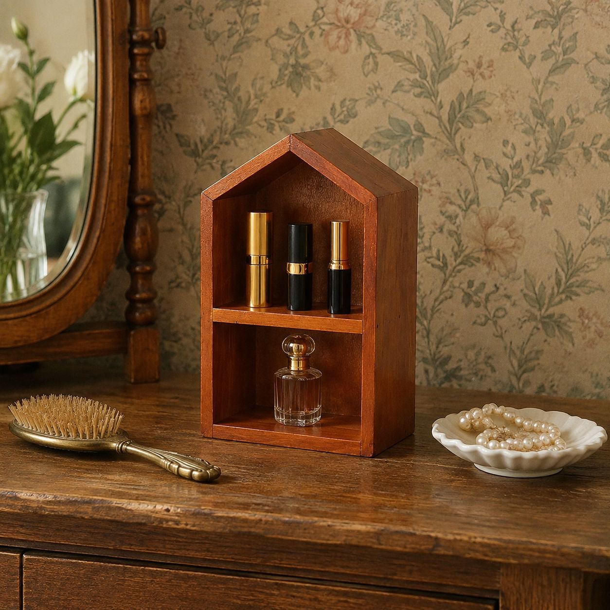 Desktop Solid Wood Multipurpose Retro Display Shelf for Lipstick Perfume Dolls Decoration