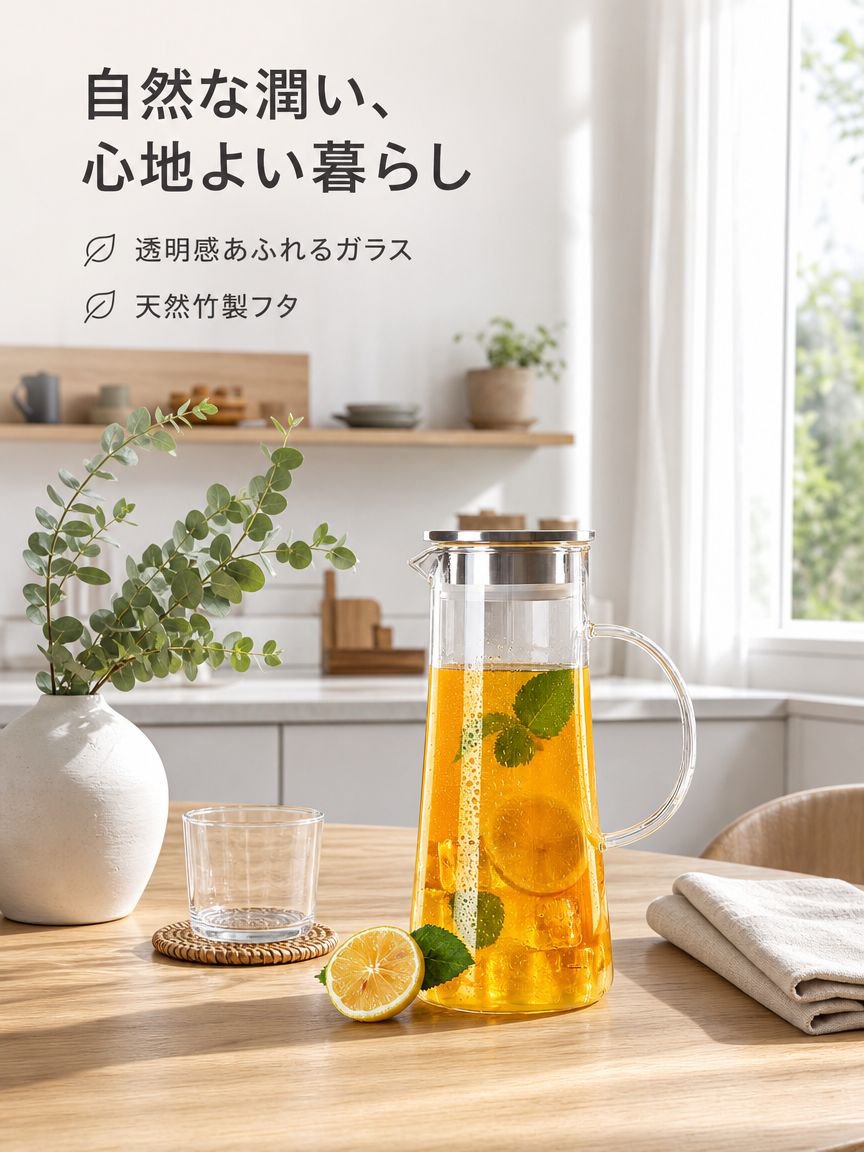 透明な耐熱ガラス製冷水ジャグ