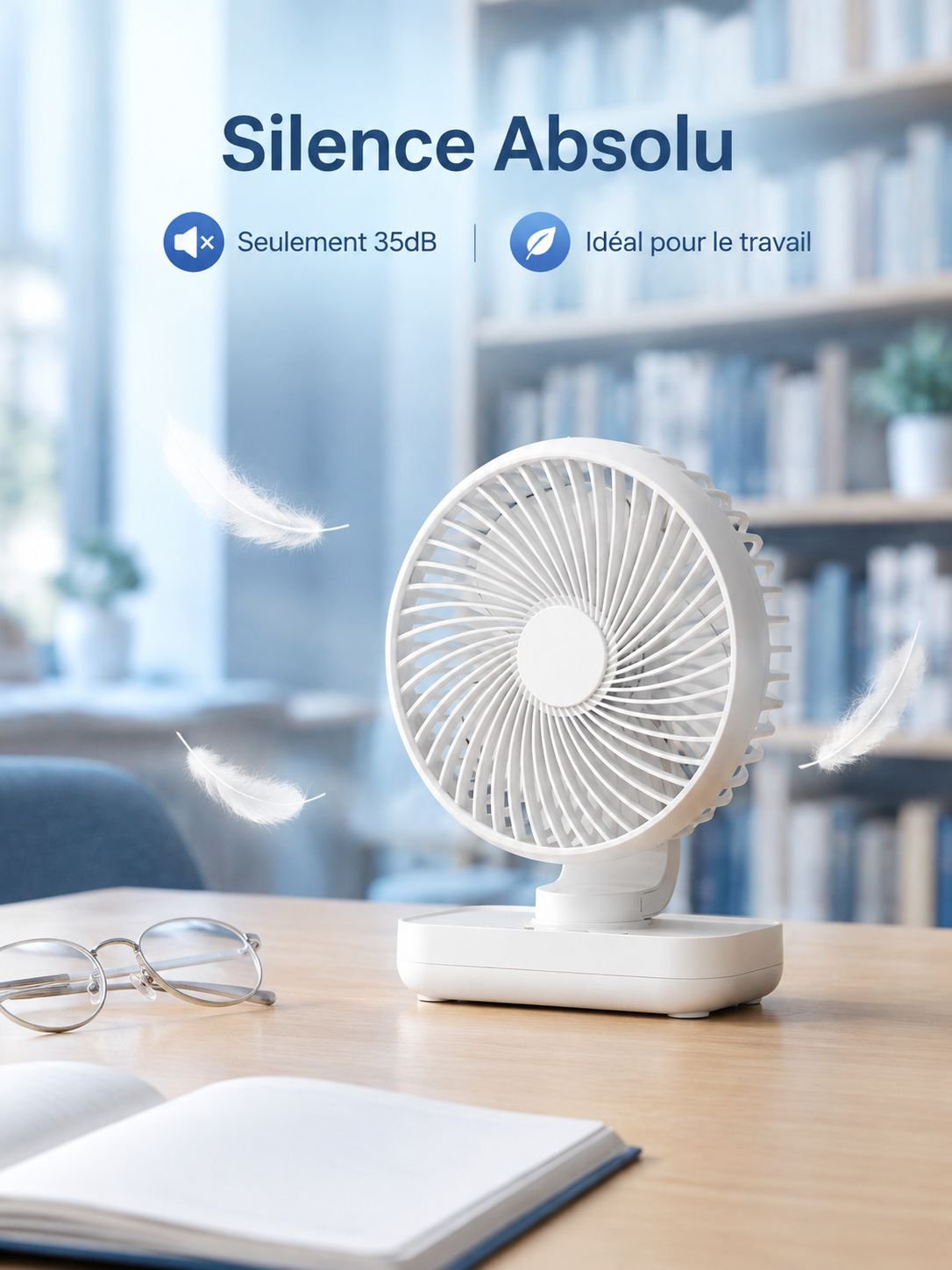 Mini ventilateur de bureau, silencieux, rechargeable par USB, idéal pour les étudiants, les bureaux 
