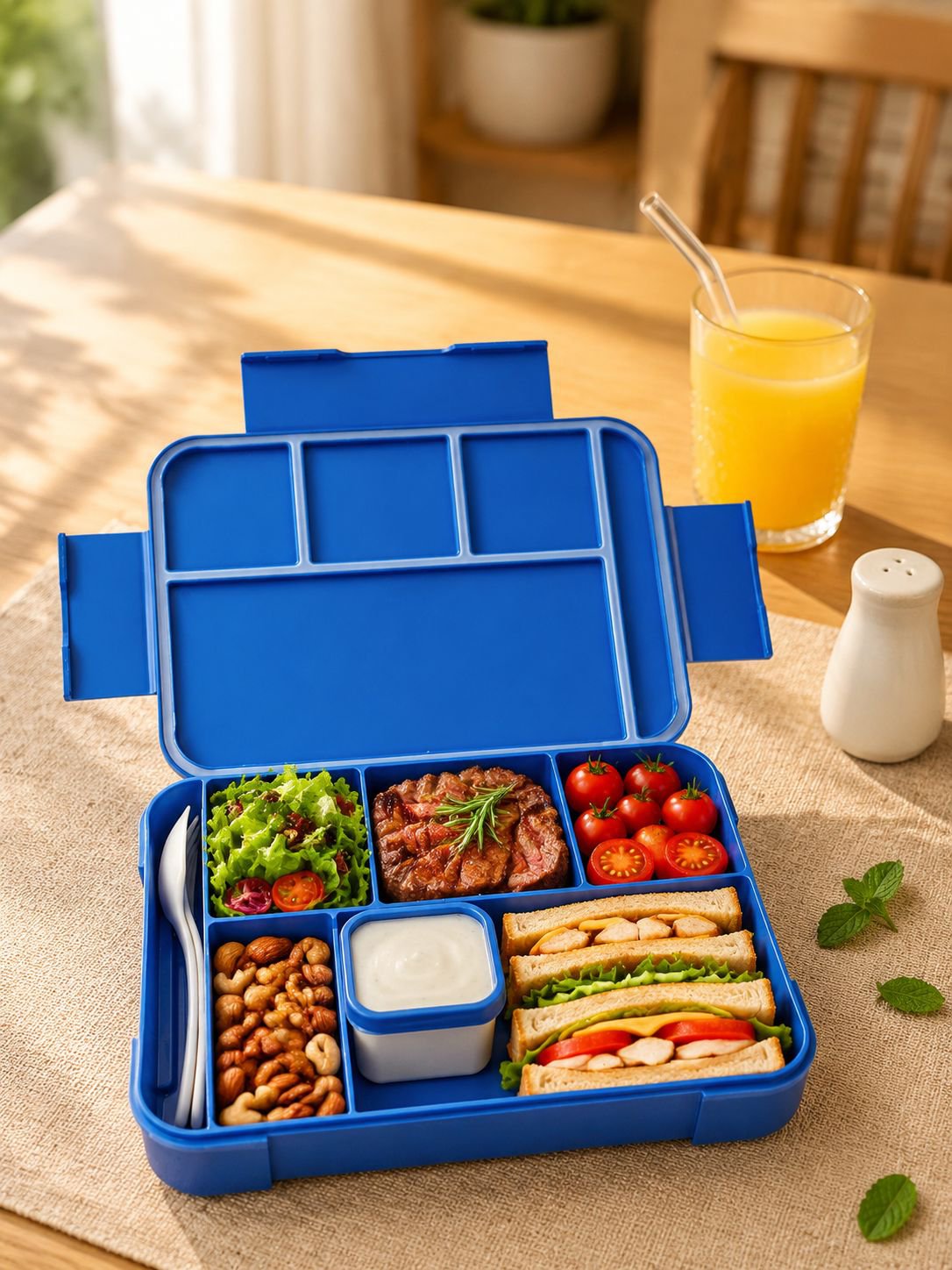 Magnetronbestendige lunchbox met bestek