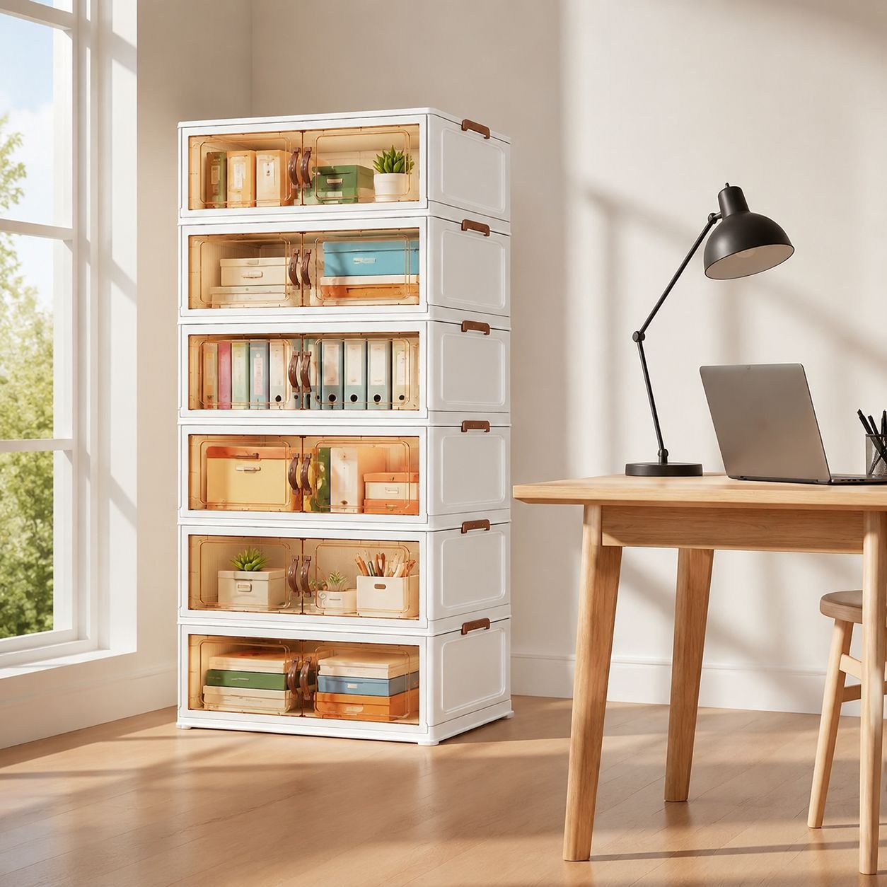 No installation required storage box with multiple layers