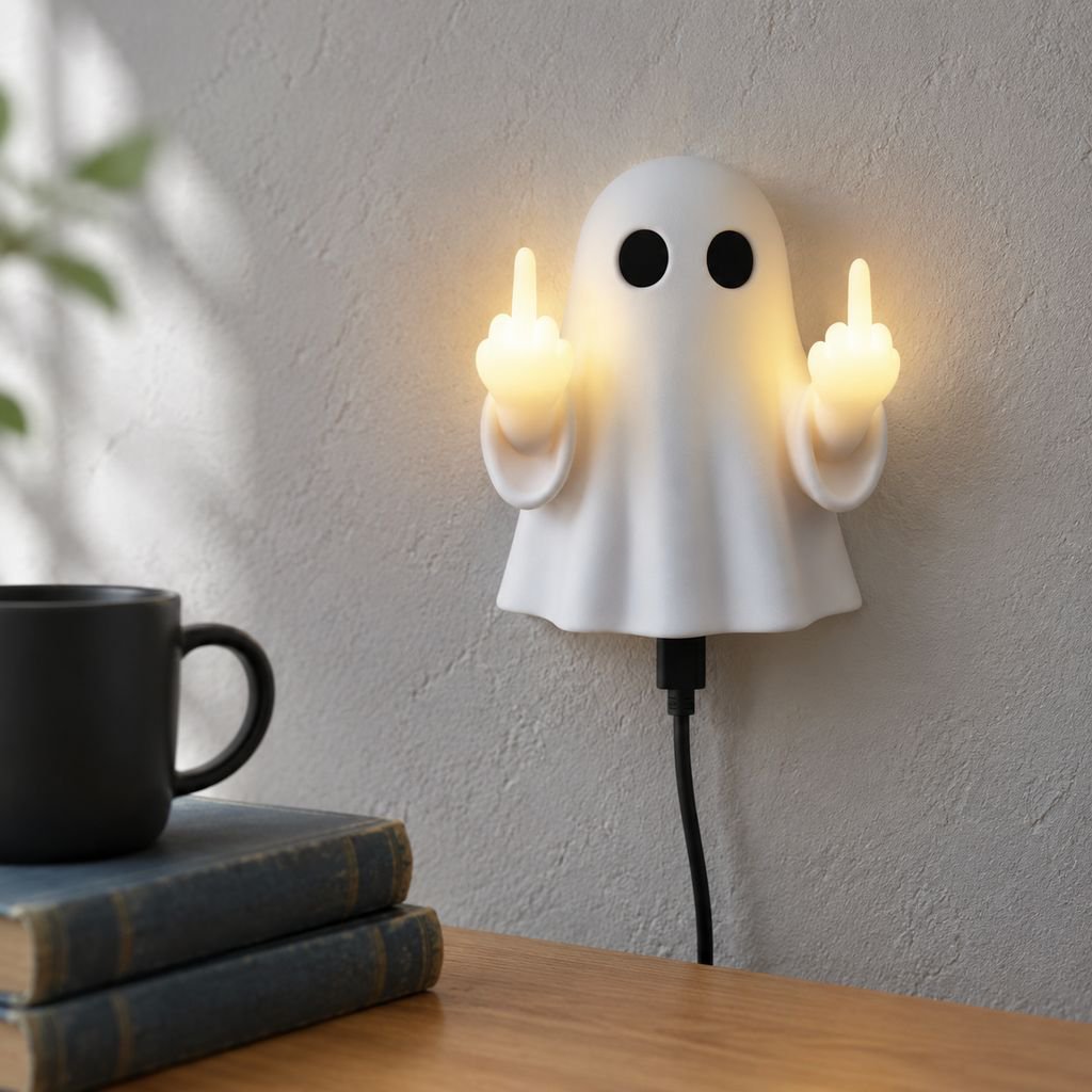 Funny Ghost Middle Finger Wall-mounted Night Light