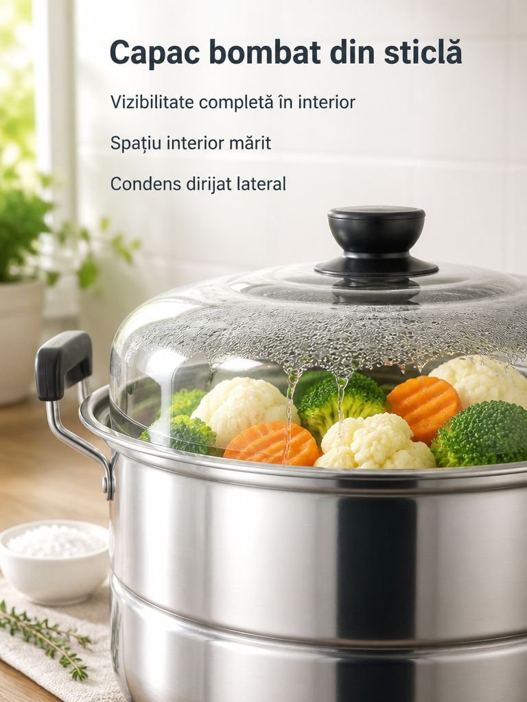 Aparat de gătit cu abur din oțel inoxidabil, cu mai multe niveluri