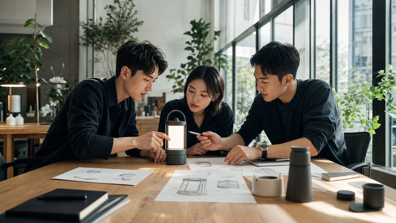 야외 조명이 긴 밤을 환하게 비춘다.