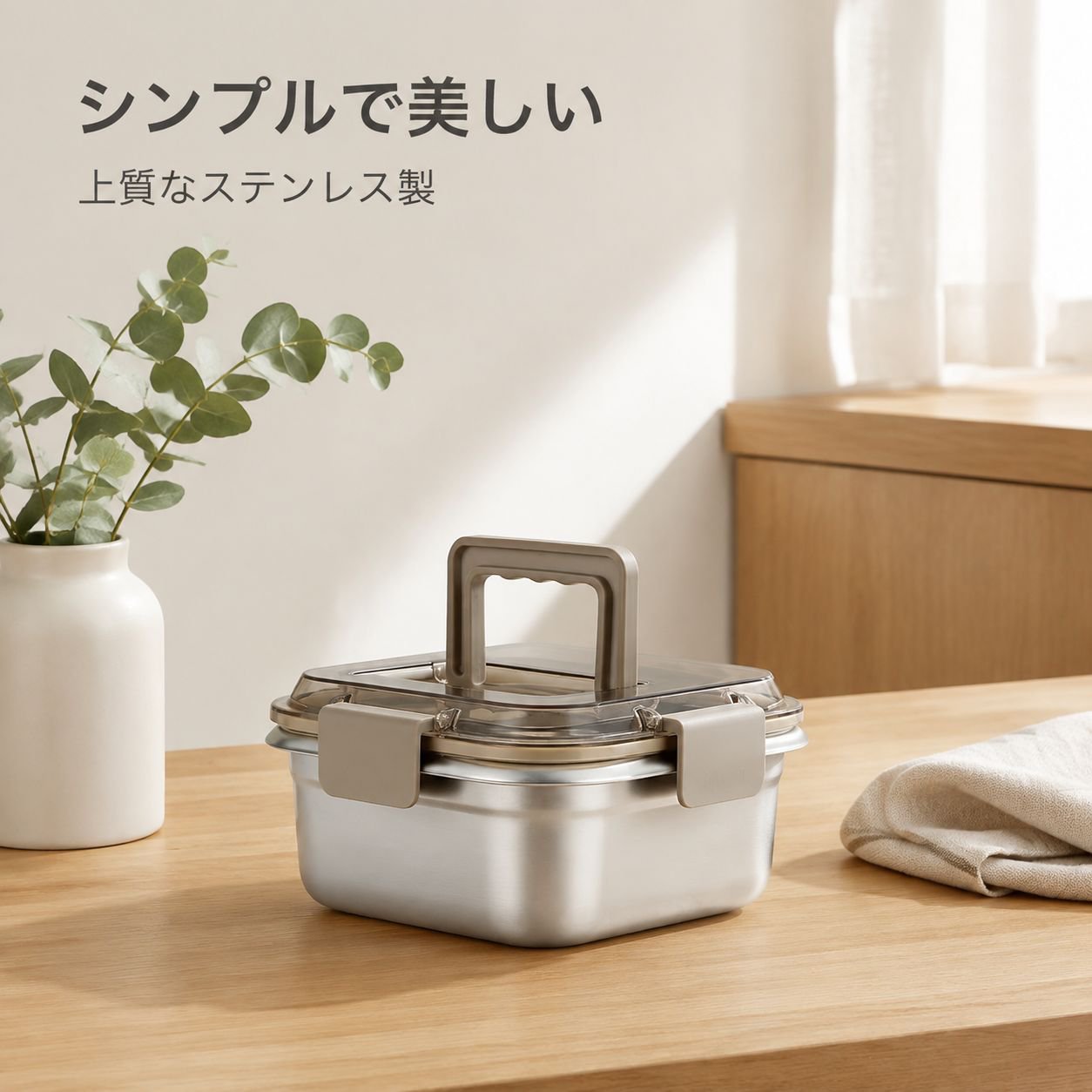 取っ手付きステンレス製食品保存容器