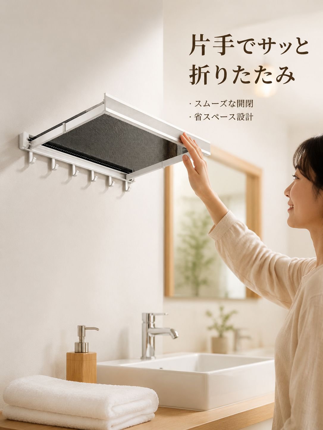穴あけ不要の折りたたみ式伸縮収納ラック
