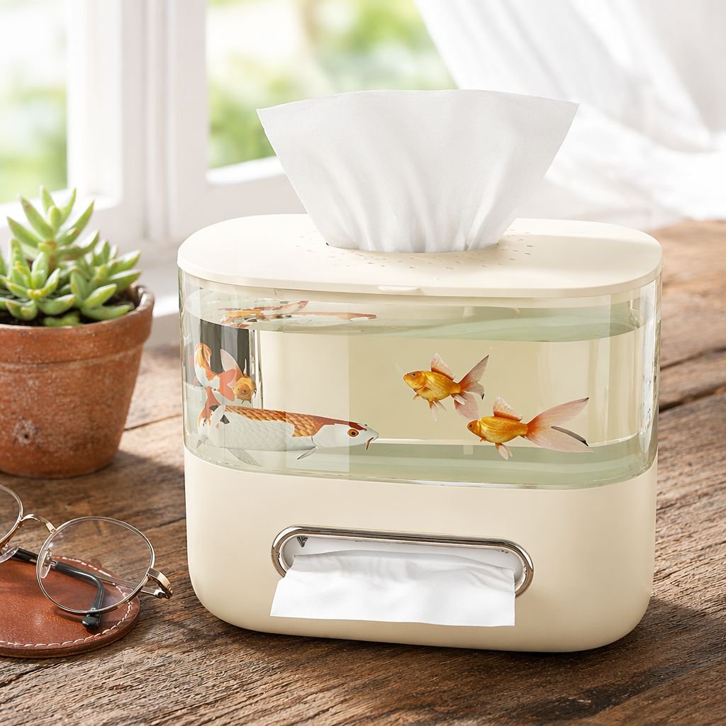 Organizing aquarium supplies with double-layer tissue holder