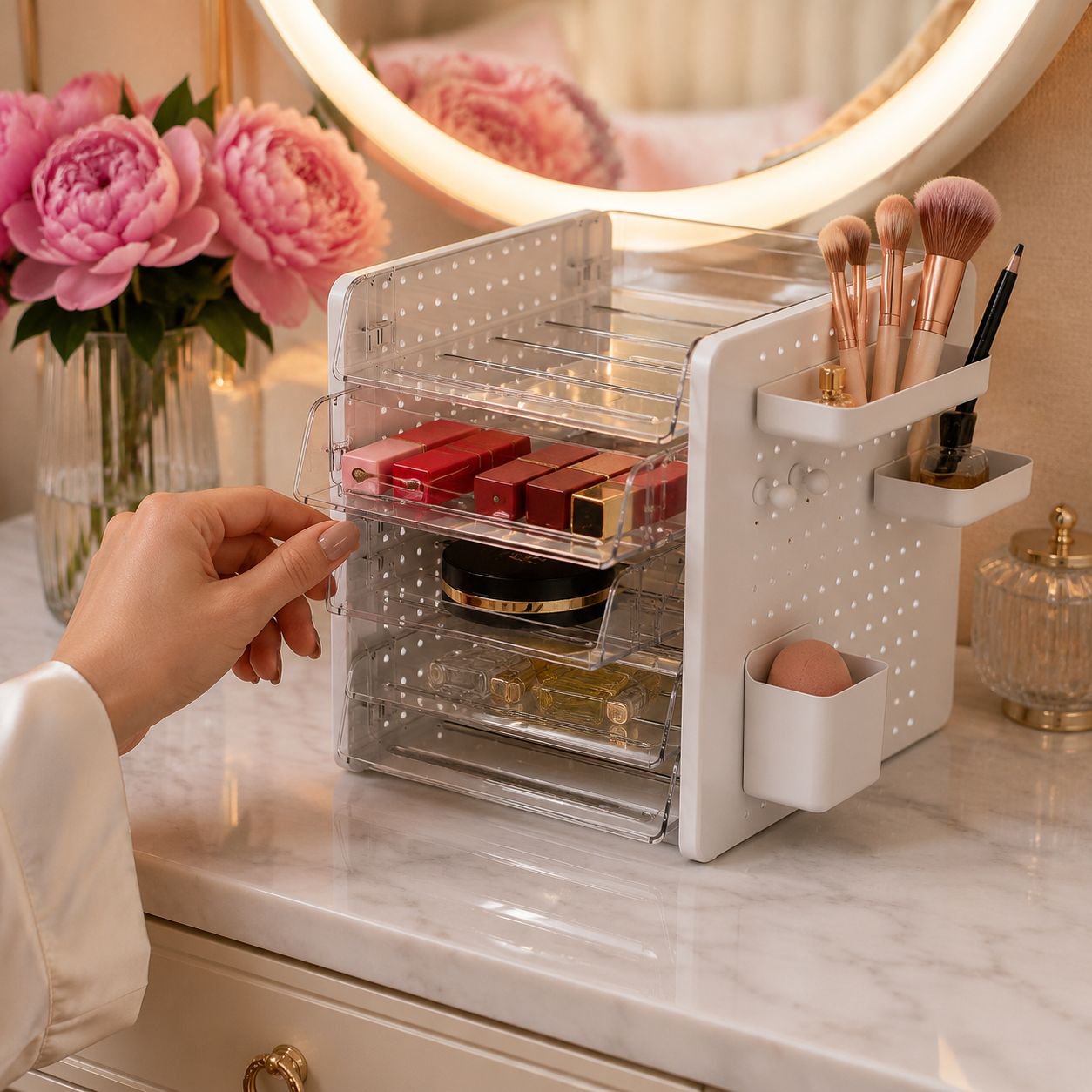 Office Desk Pegboard Storage Box for Stationery and Cosmetics