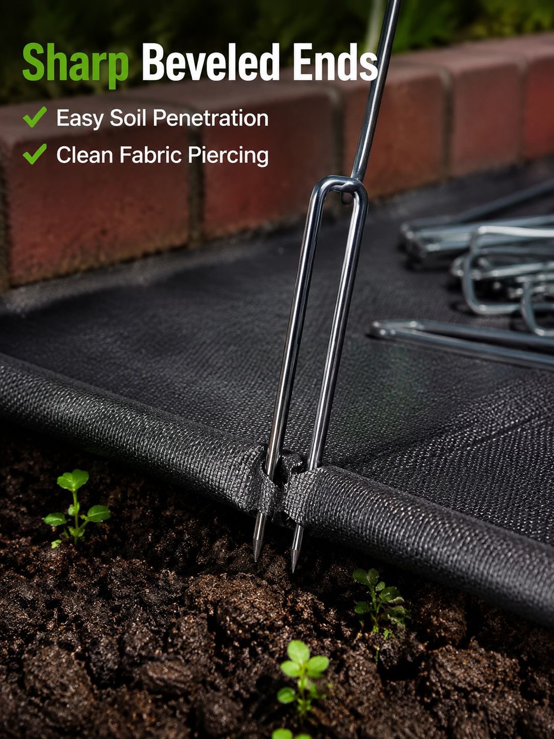 Close-up of rust-resistant U-Shaped Ground Pegs for long-lasting use