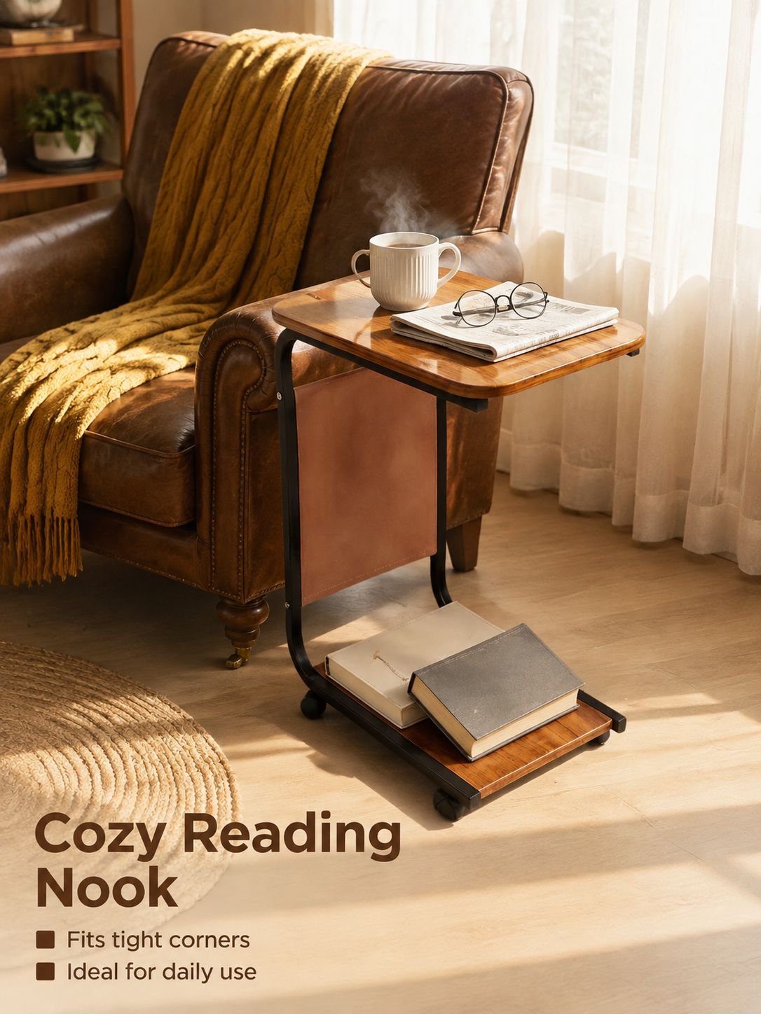 Small multifunctional table used as bedroom nightstand