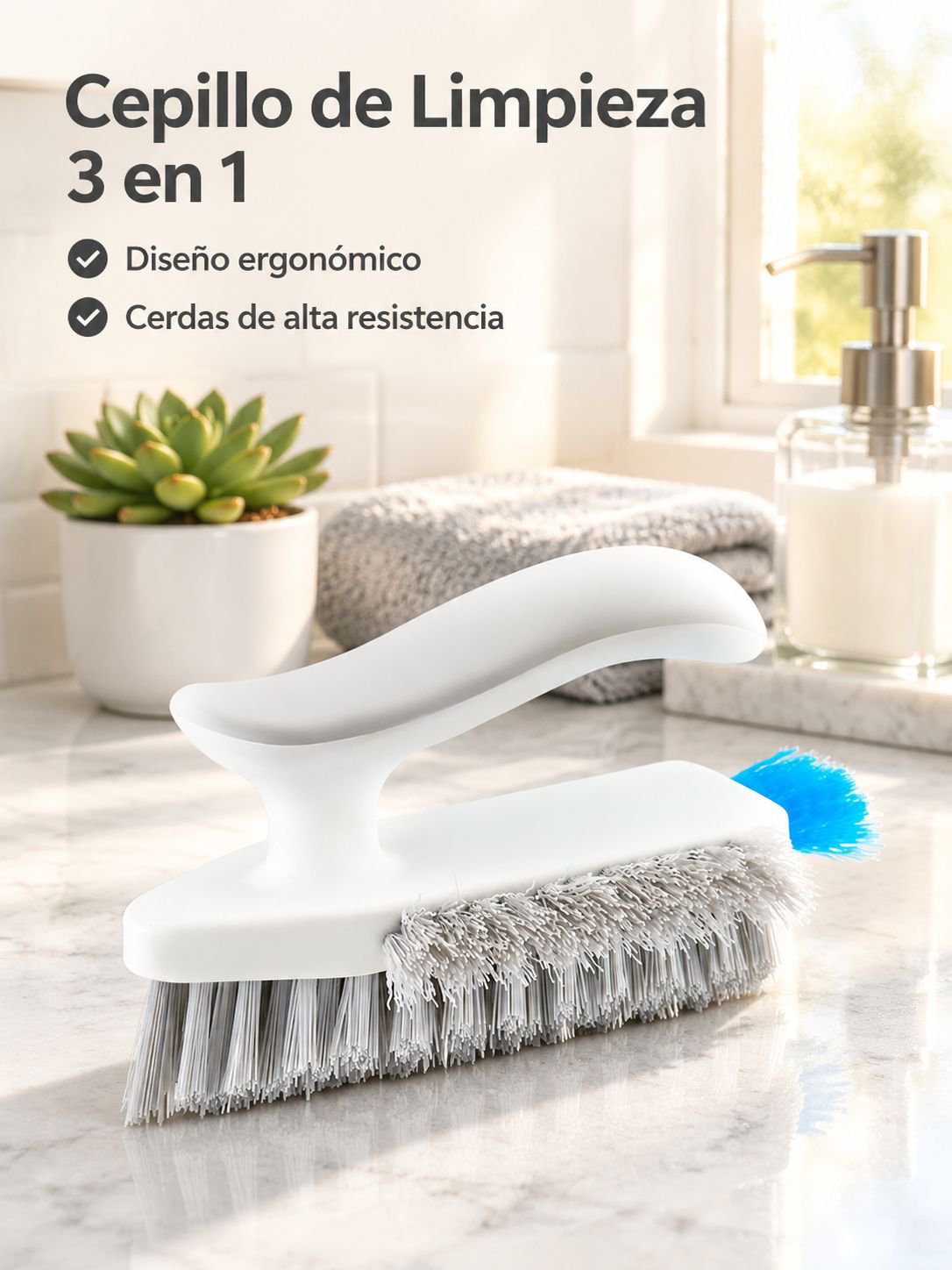 Cepillo de limpieza de esquina para baño 3 en 1
