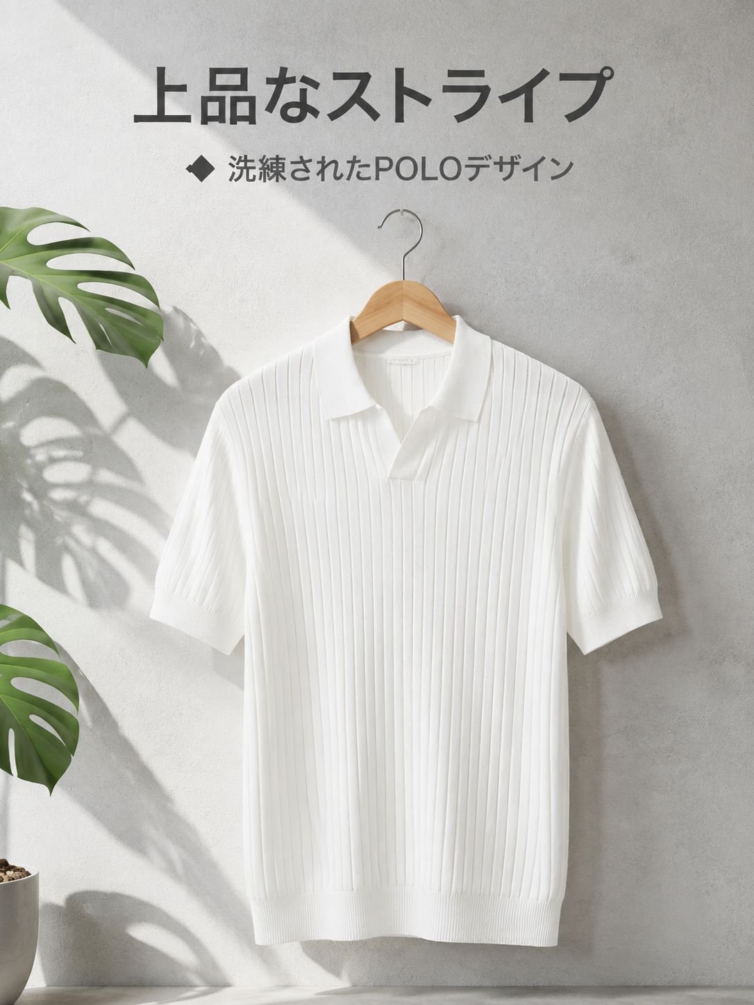 接触冷感ニット生地ストライプPOLO半袖シャツ