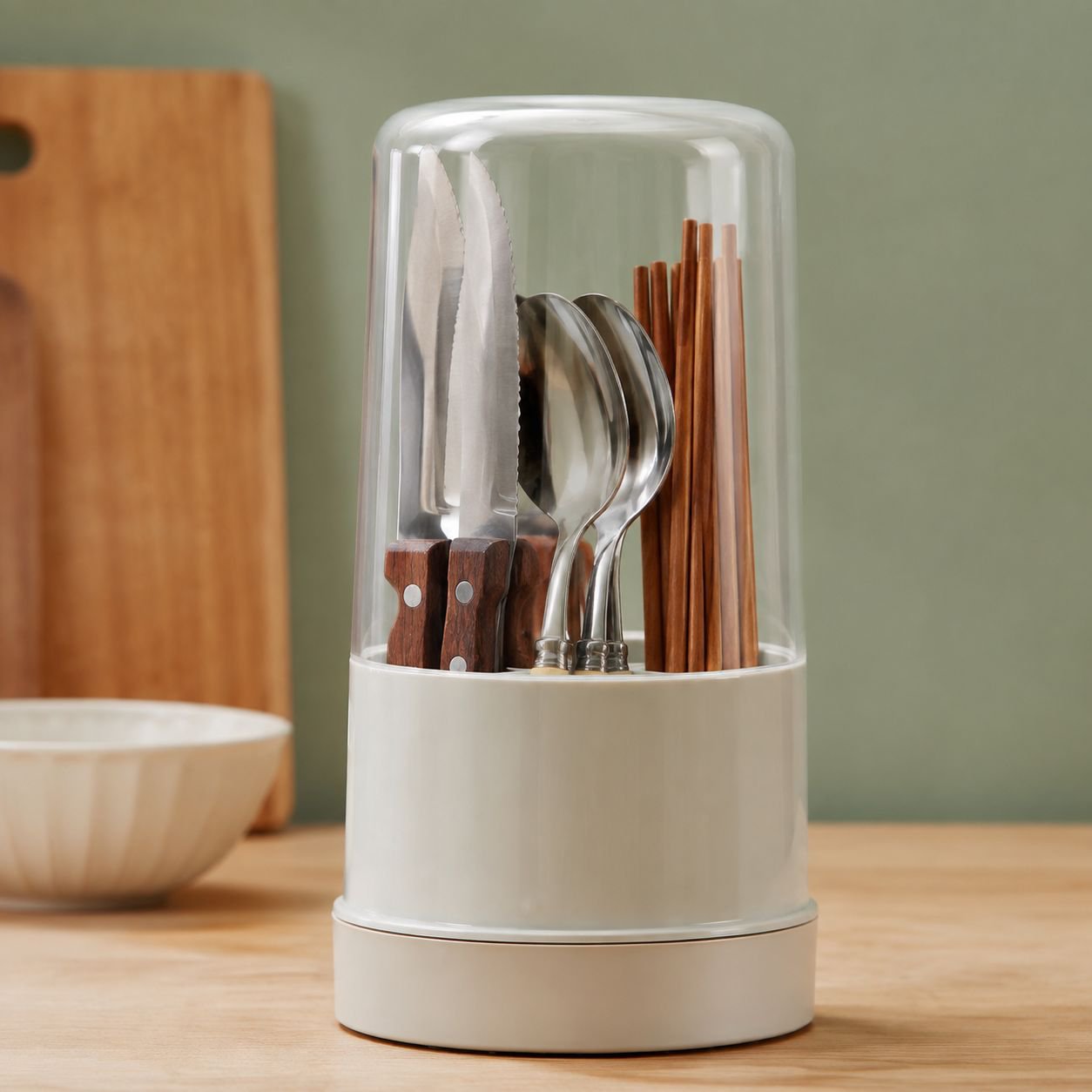 Kitchen Chopsticks Holder with Dust Cover and Drainage