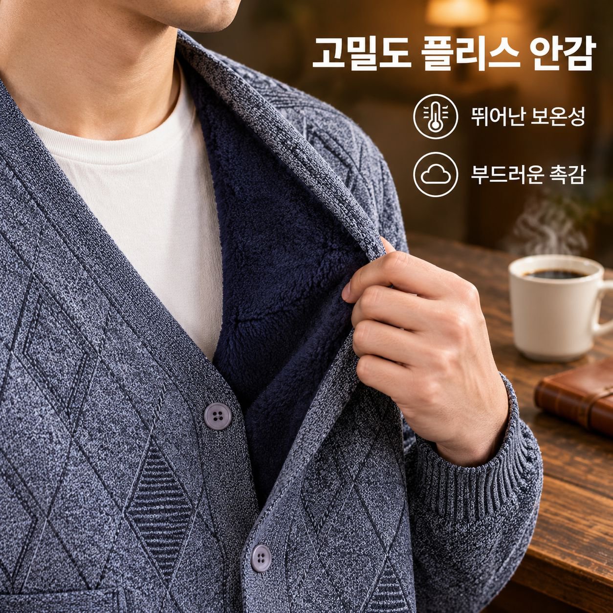 남성용 플리스 안감 니트 스웨터 가디건