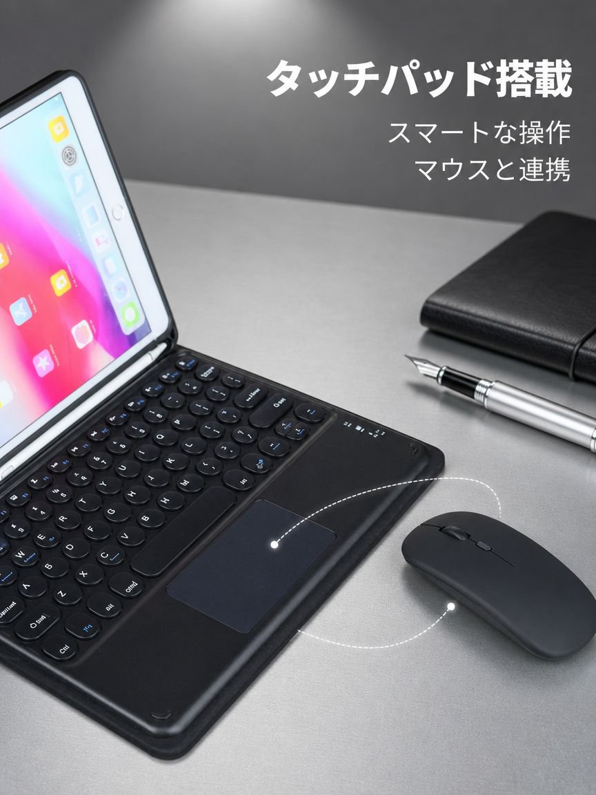 Bluetoothタッチキーボード付きタブレットケース、マウス付き