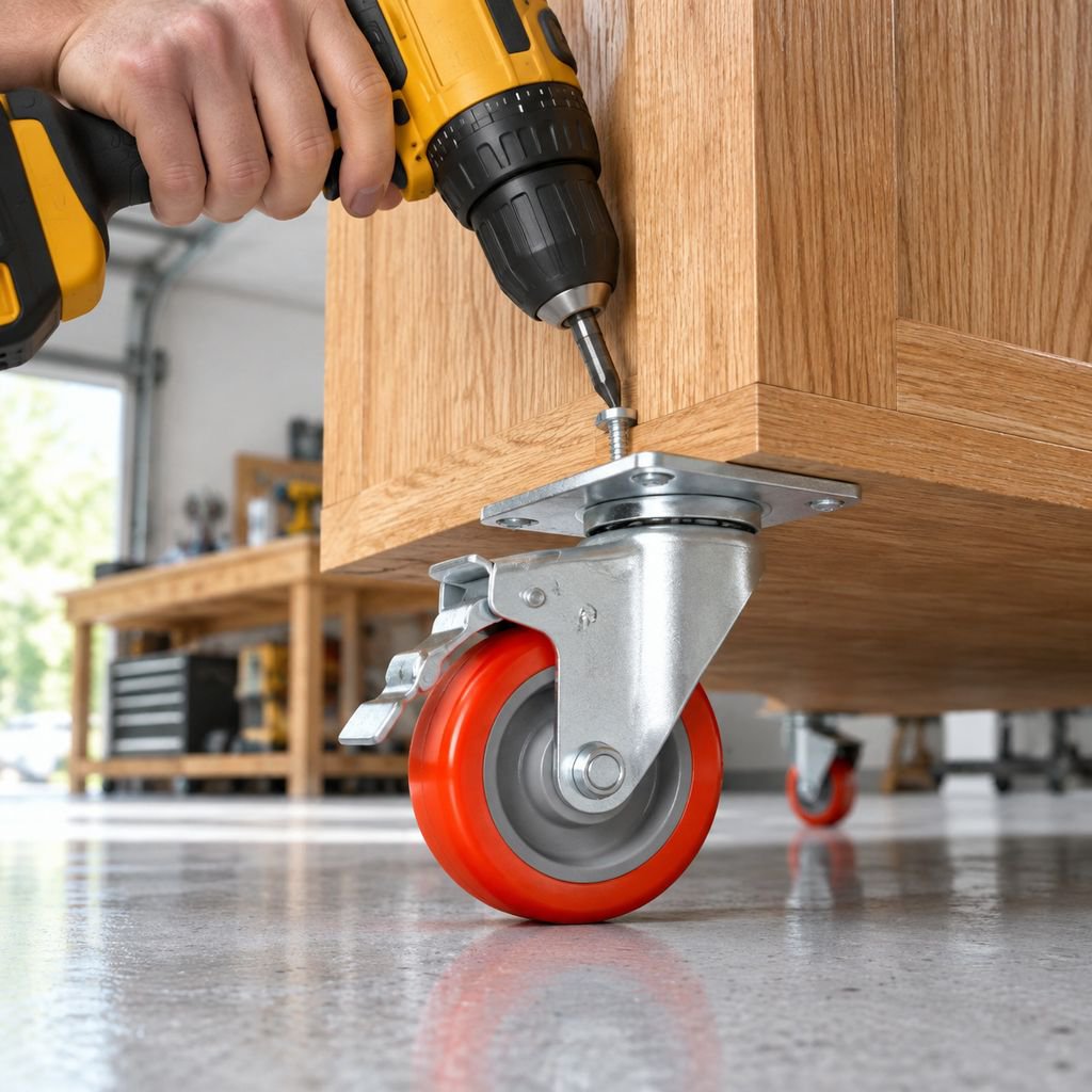 Set of four universal casters for cabinets and trolleys