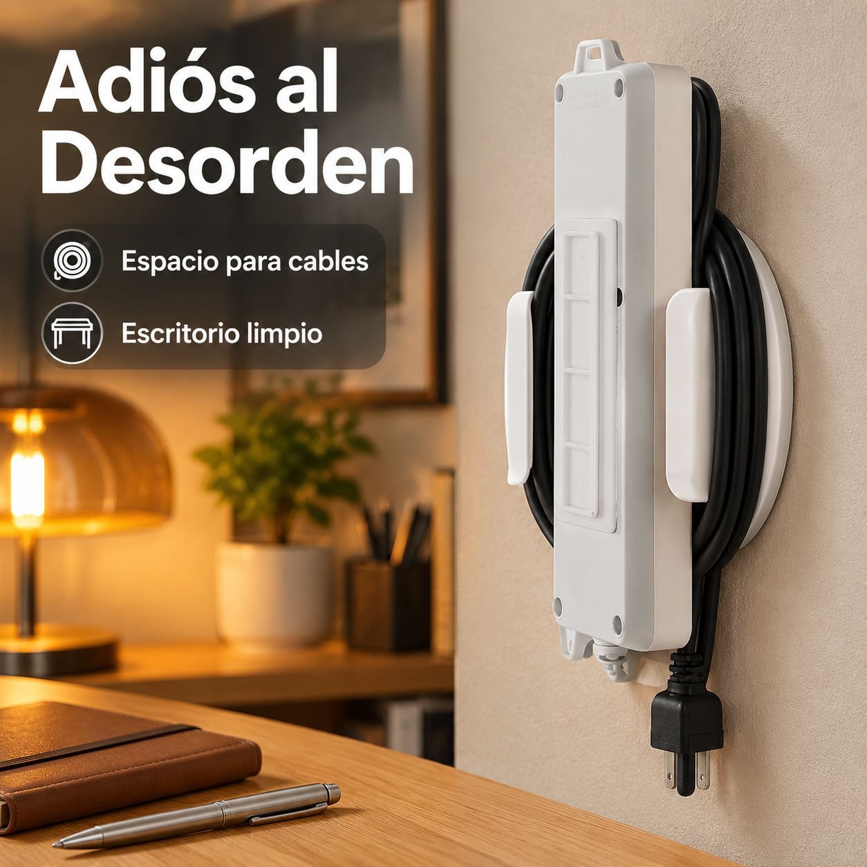Soporte de Pared Giratorio para Regleta Multicontacto con Enrollador de Cable