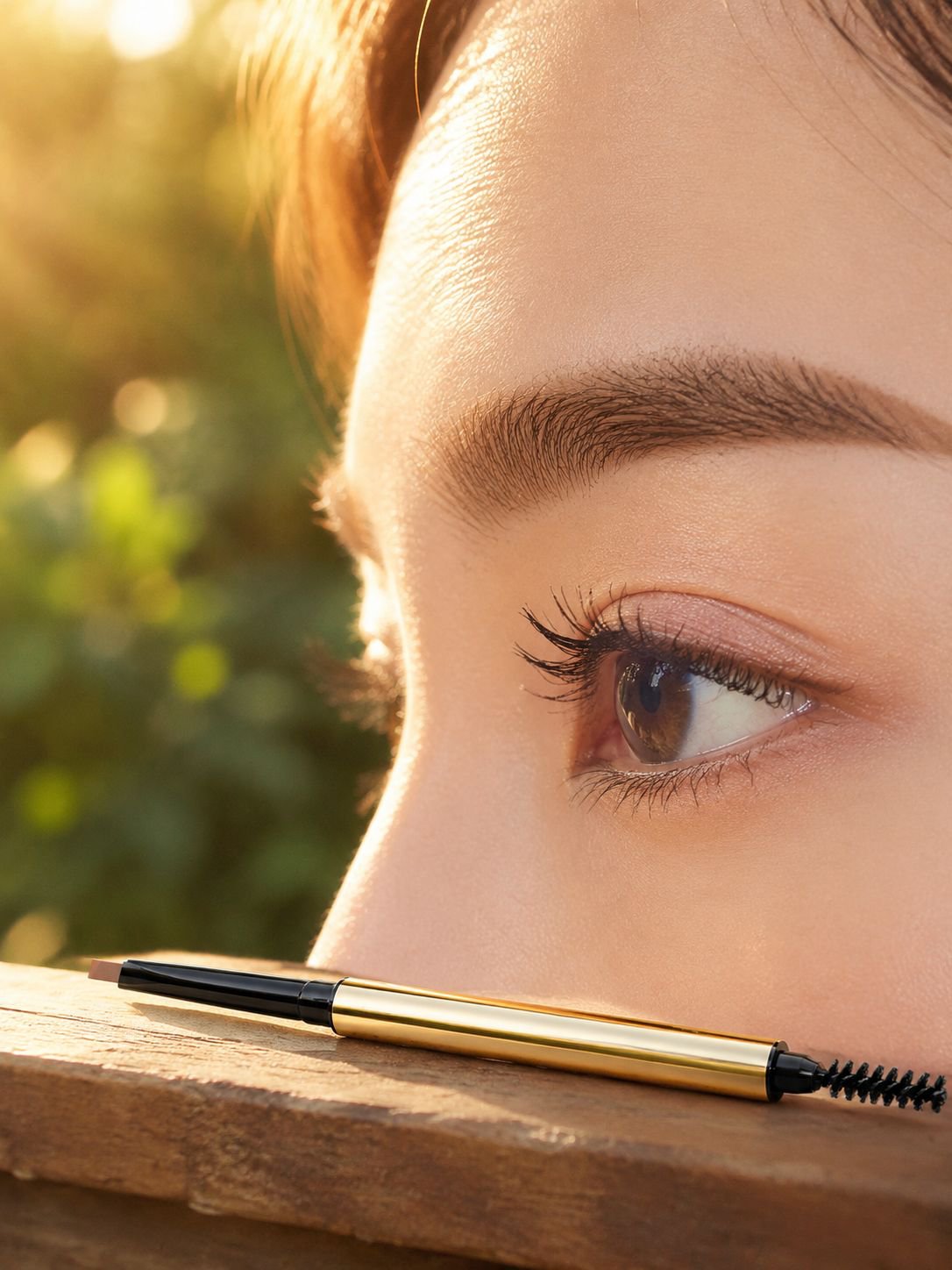 Before and after using JMY Small Gold Bar Eyebrow Pencil