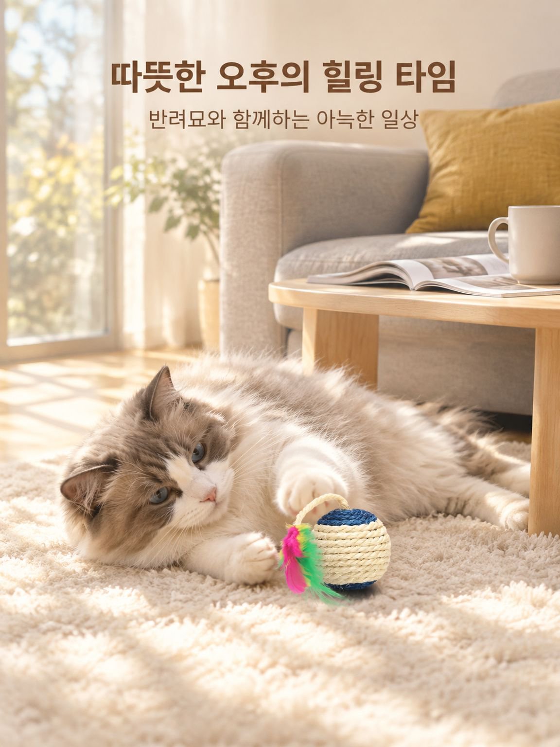 내구성 좋은 사이잘 소재 이갈이용 고양이 낚싯대