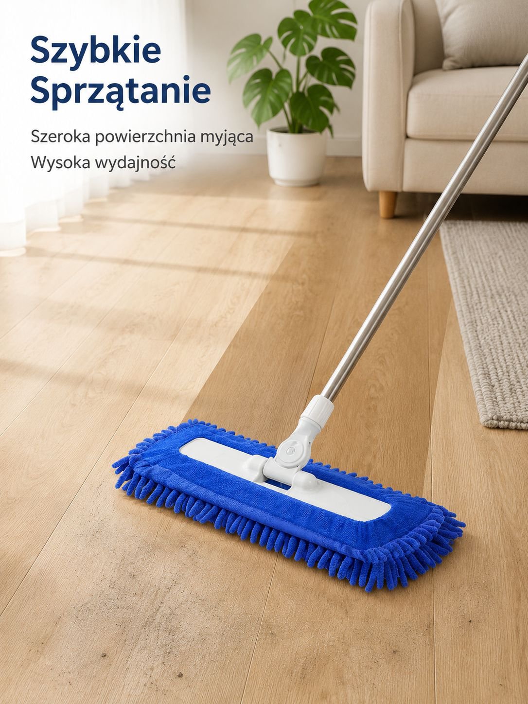 Szeroki mop chenille z odłączaną głowicą do czyszczenia
